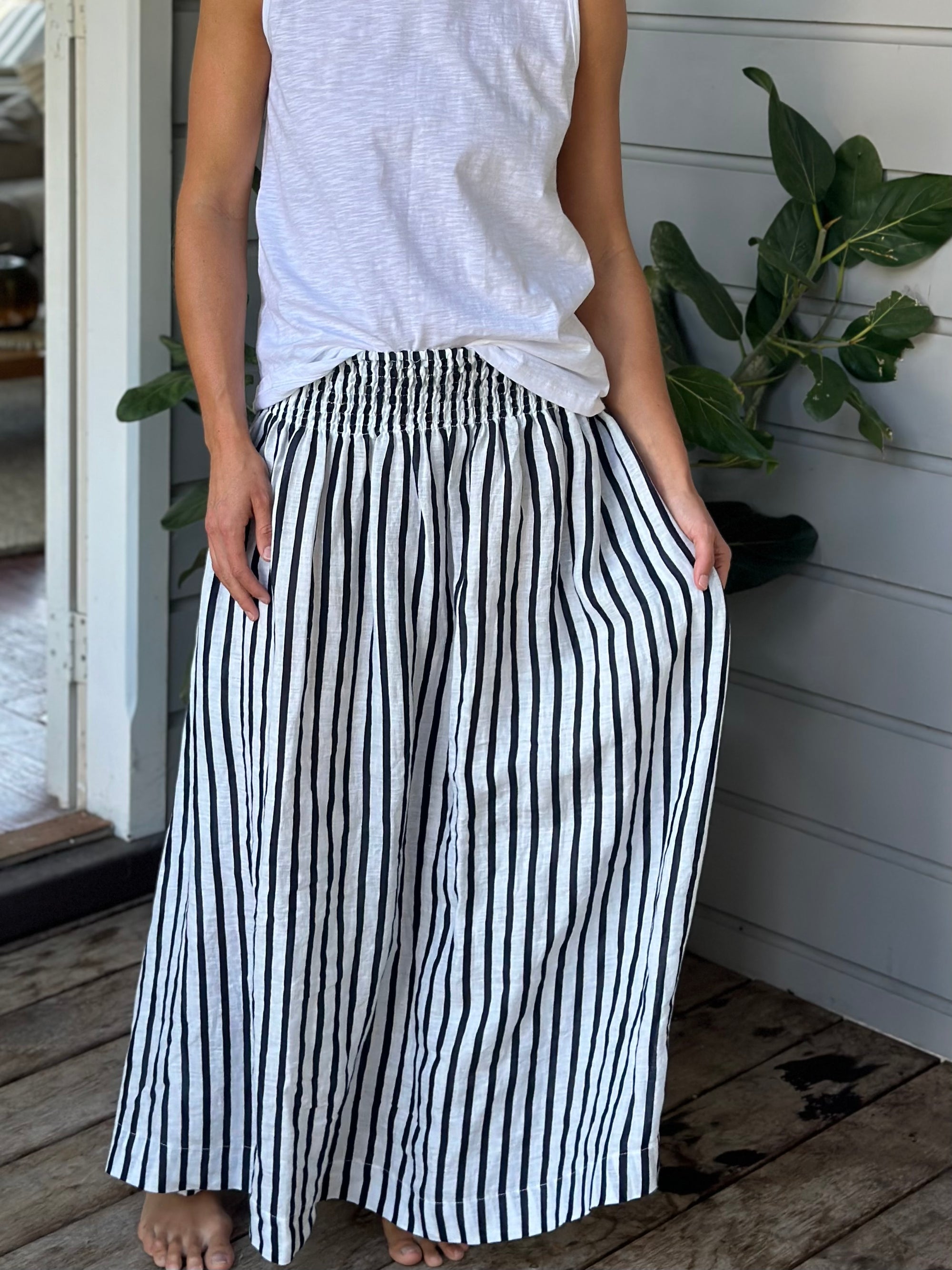 lulu skirt-navy stripe linen Apparel