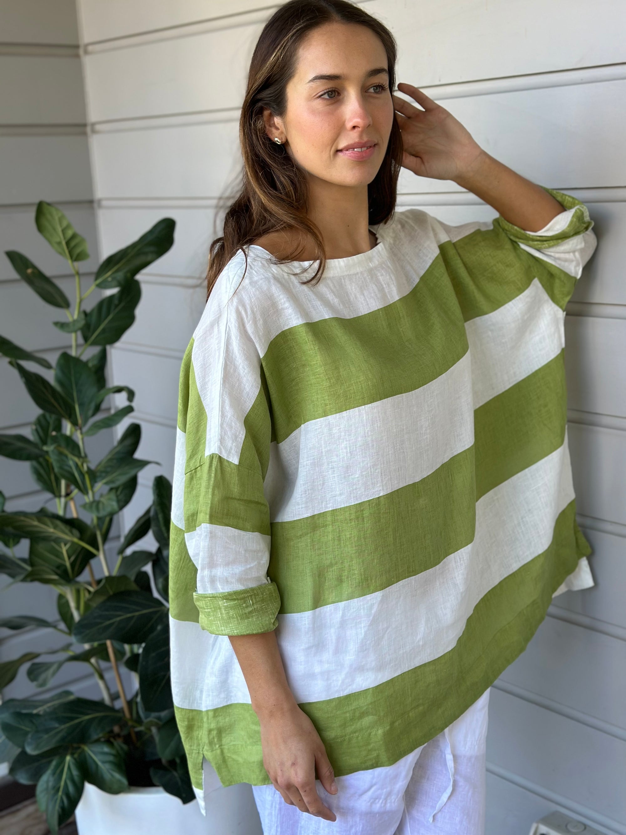 avril top - big avocado stripe linen Apparel