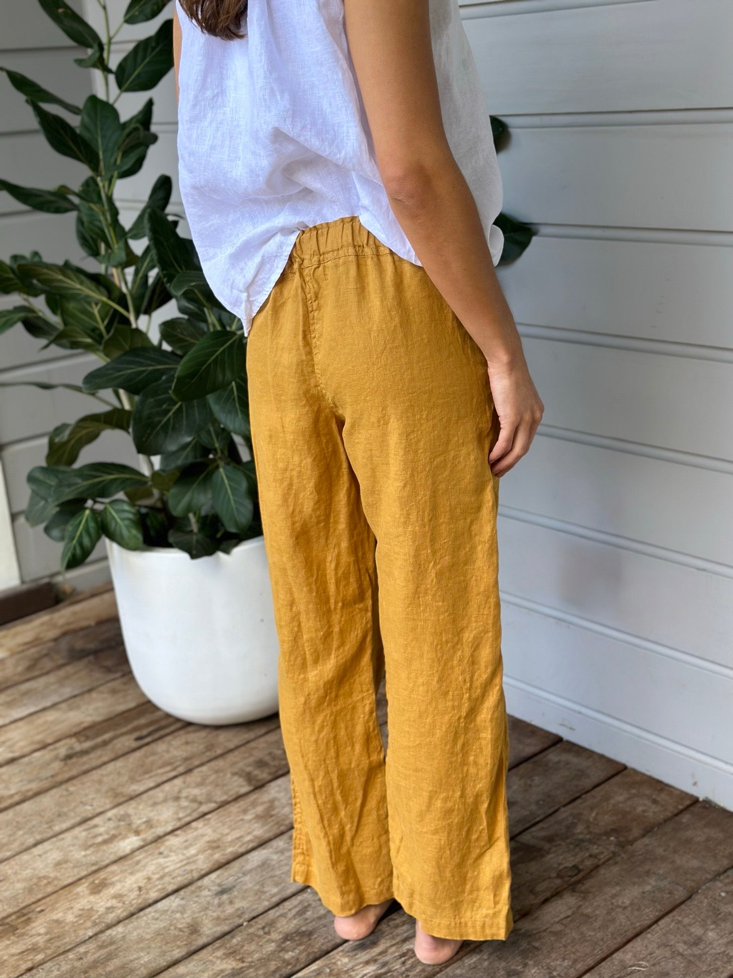 fleur straight leg pants - turmeric linen Apparel