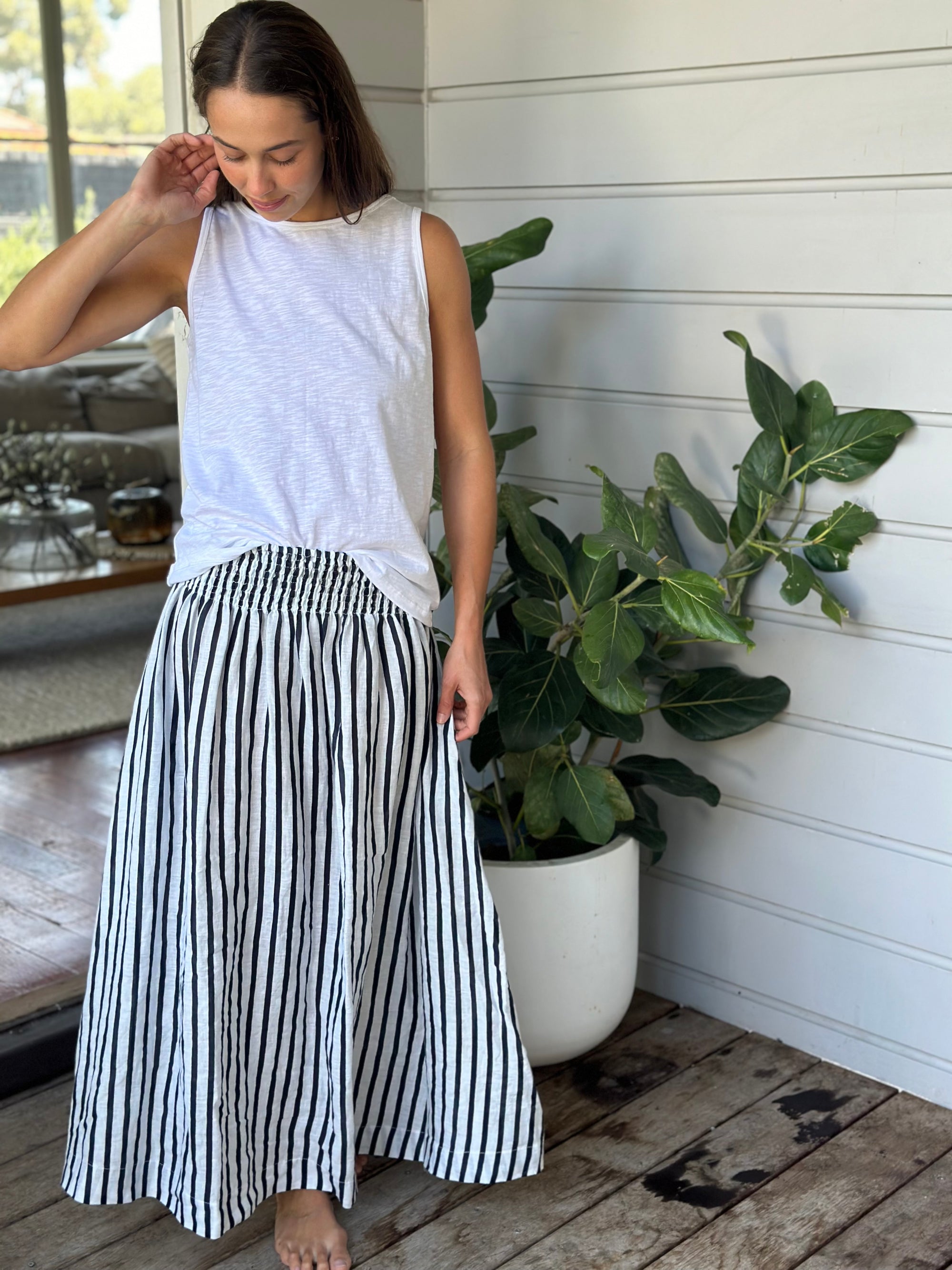 lulu skirt-navy stripe linen Apparel