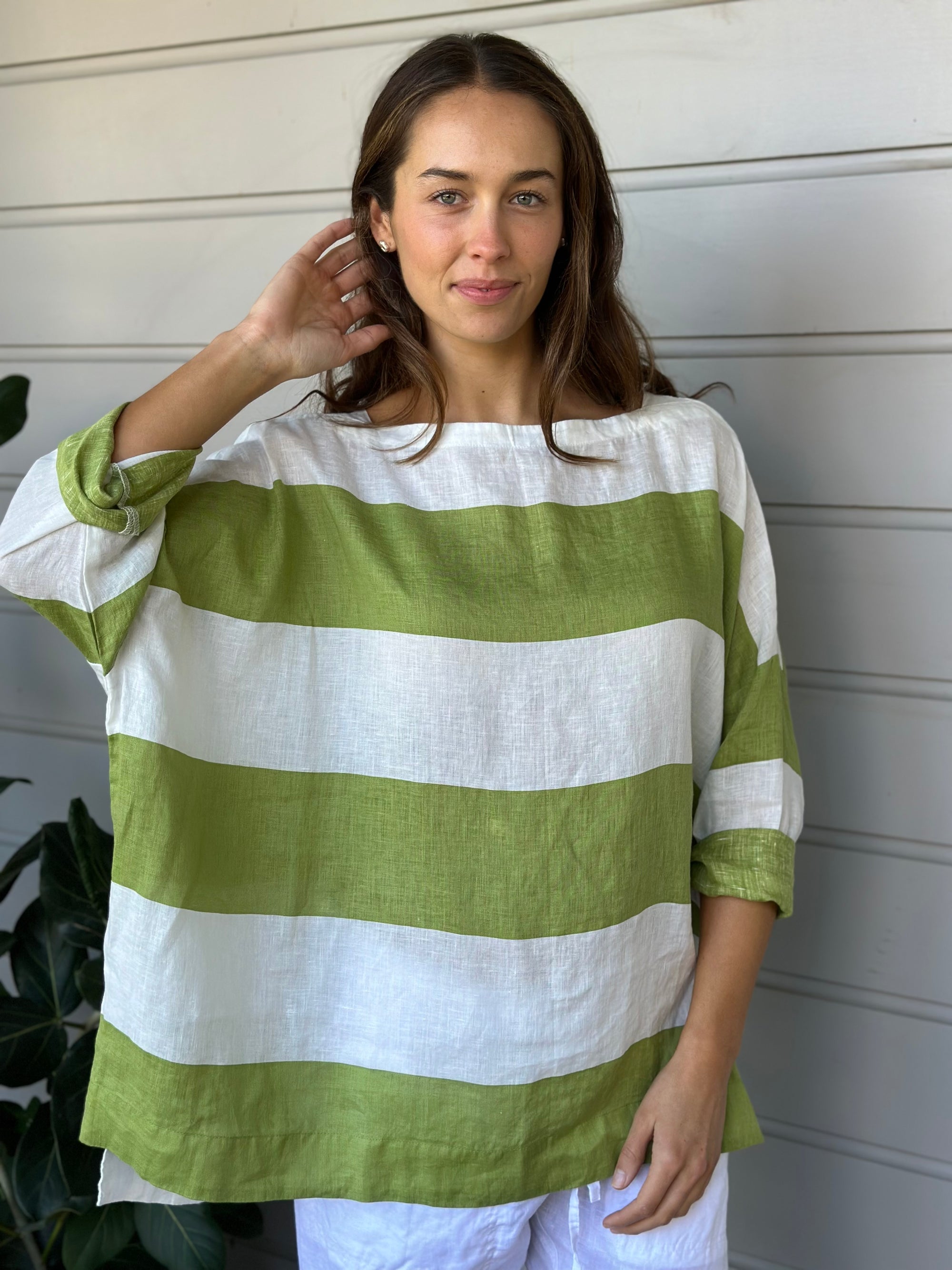 avril top - big avocado stripe linen Apparel