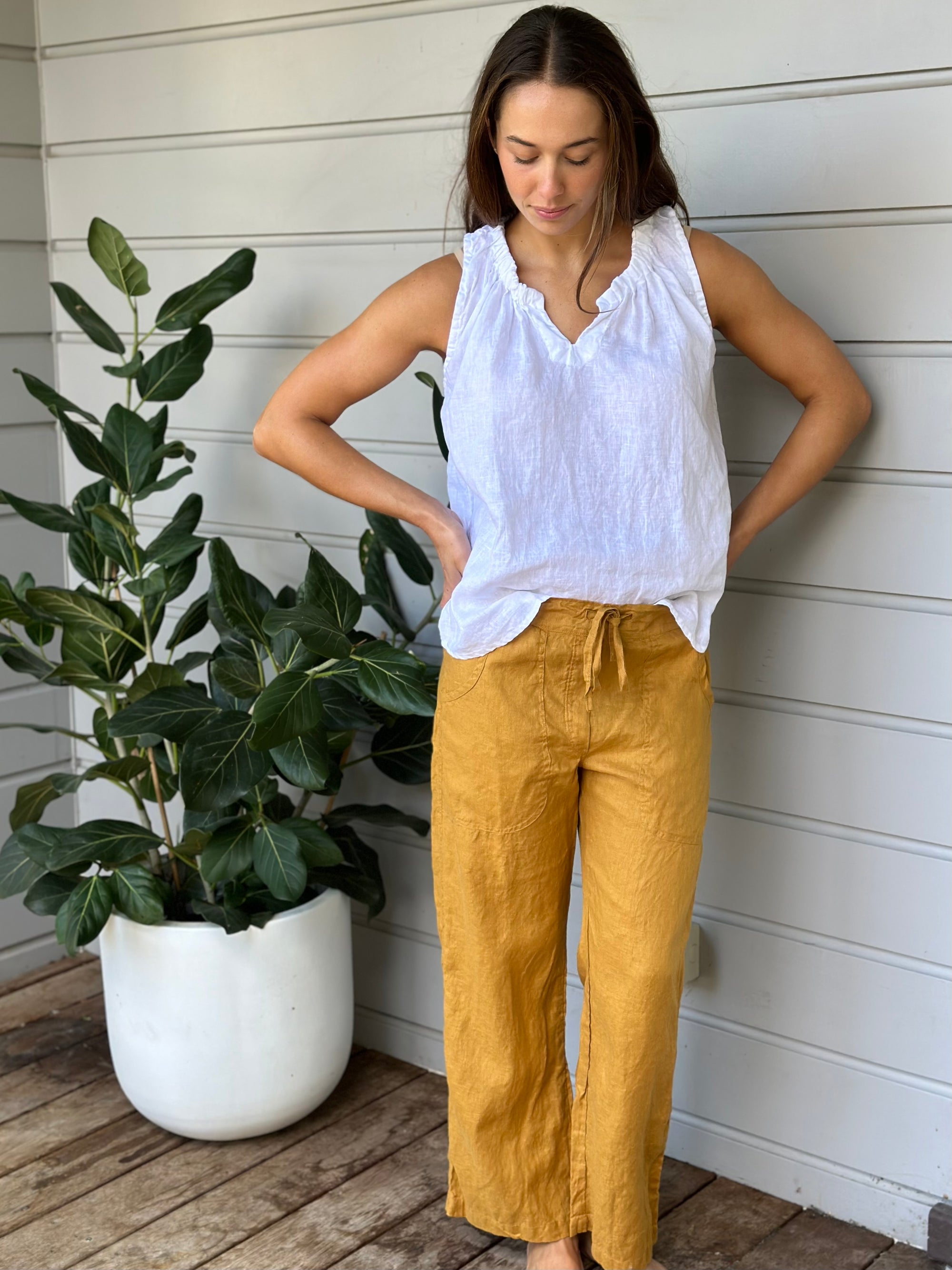 fleur straight leg pants - turmeric linen Apparel