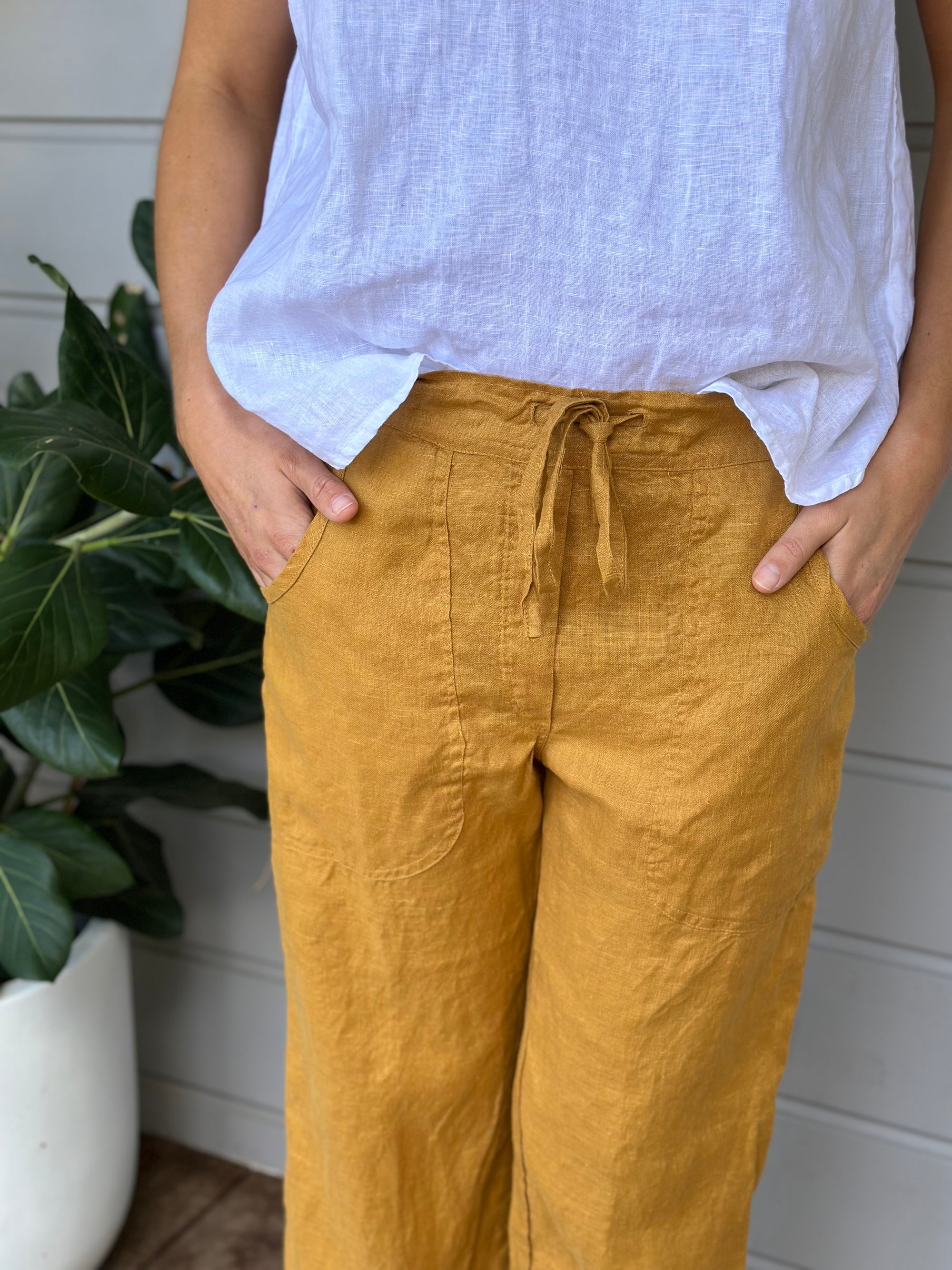 fleur straight leg pants - turmeric linen Apparel