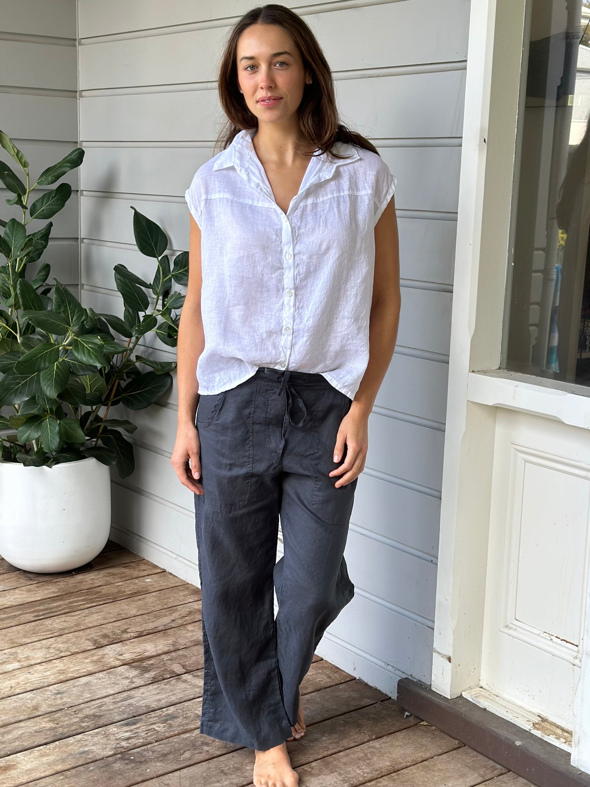 fleur straight leg pants - charcoal linen Apparel