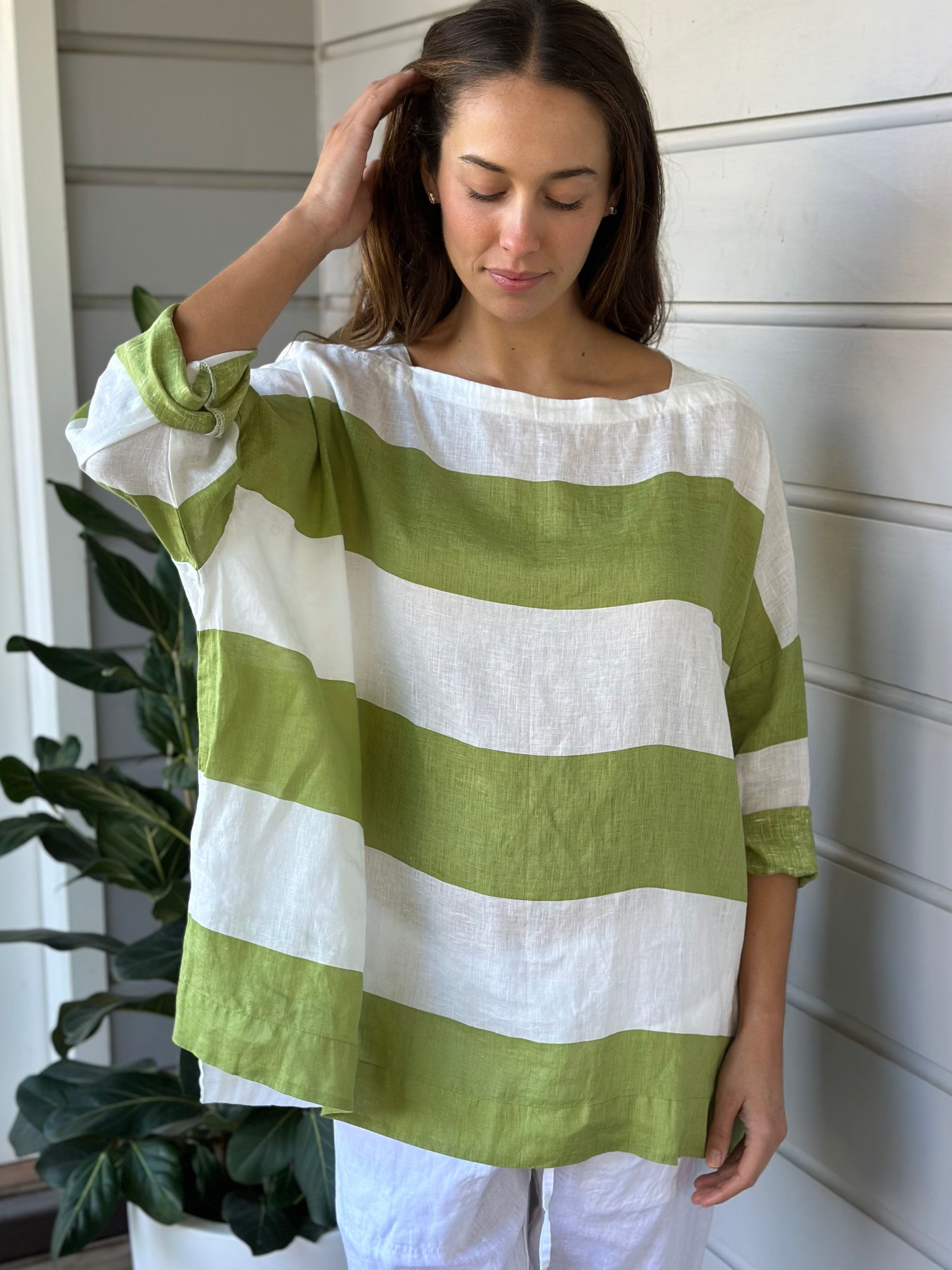 avril top - big avocado stripe linen Apparel
