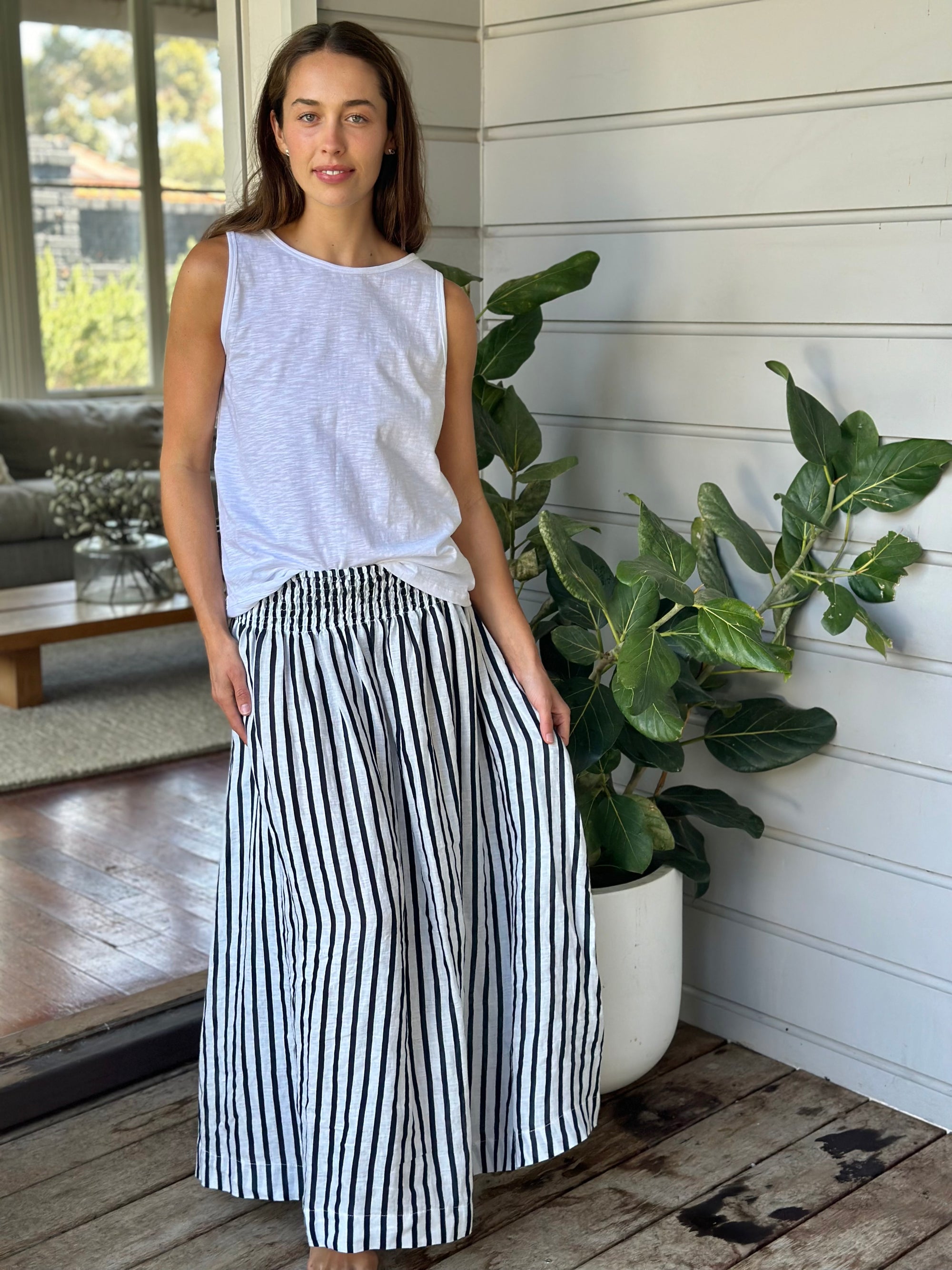 lulu skirt-navy stripe linen Apparel