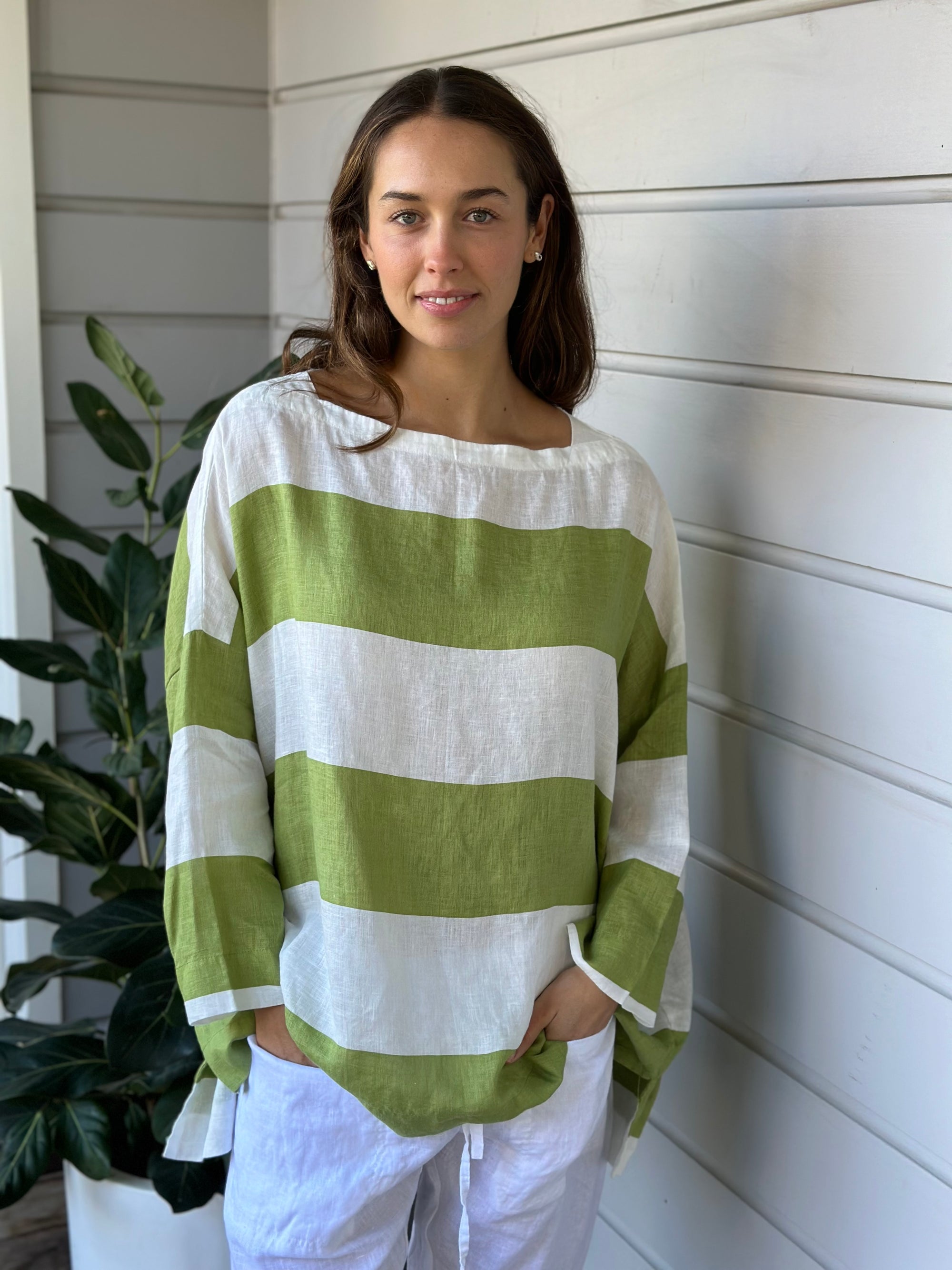 avril top - big avocado stripe linen Apparel