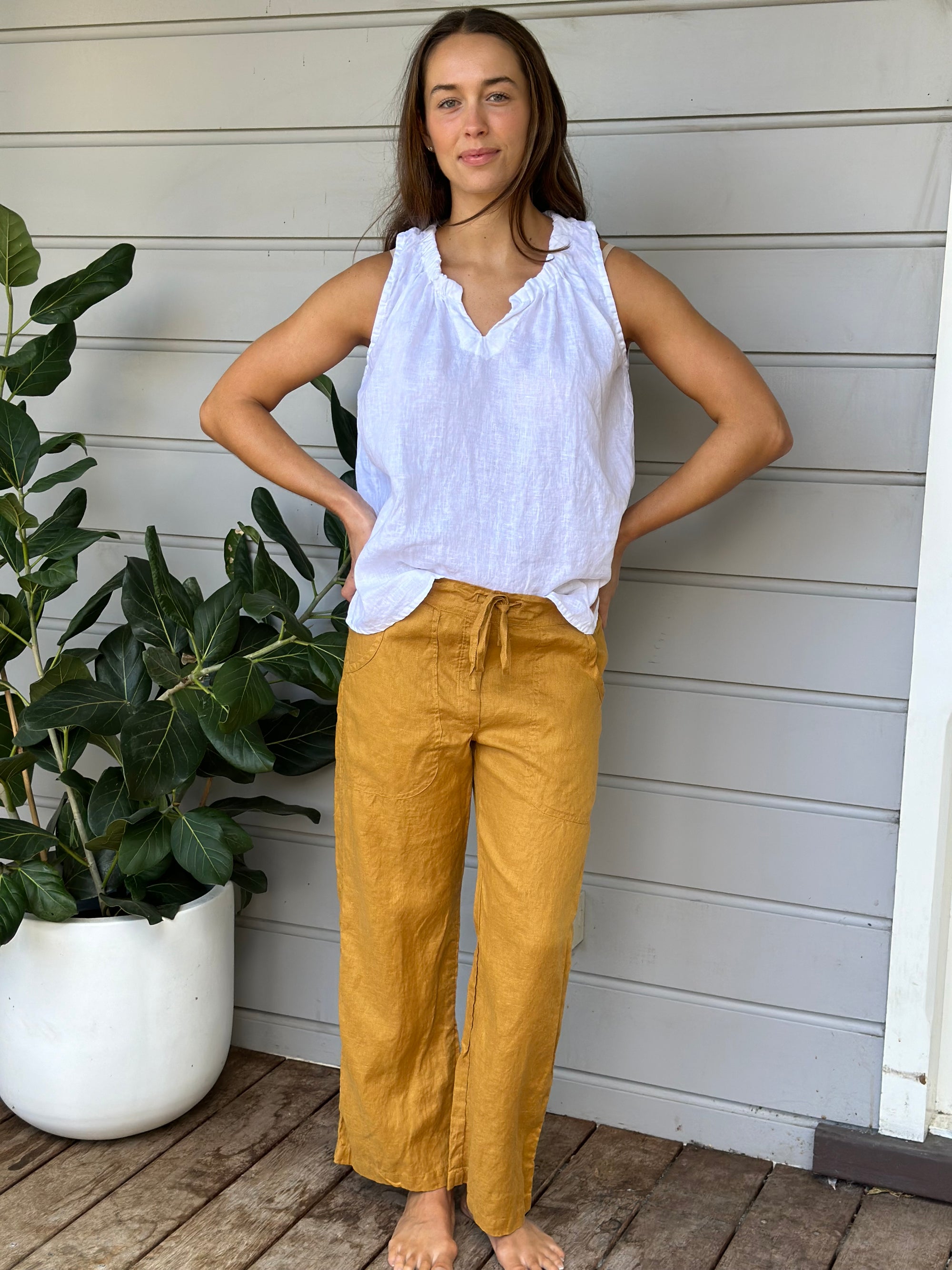 fleur straight leg pants - turmeric linen Apparel