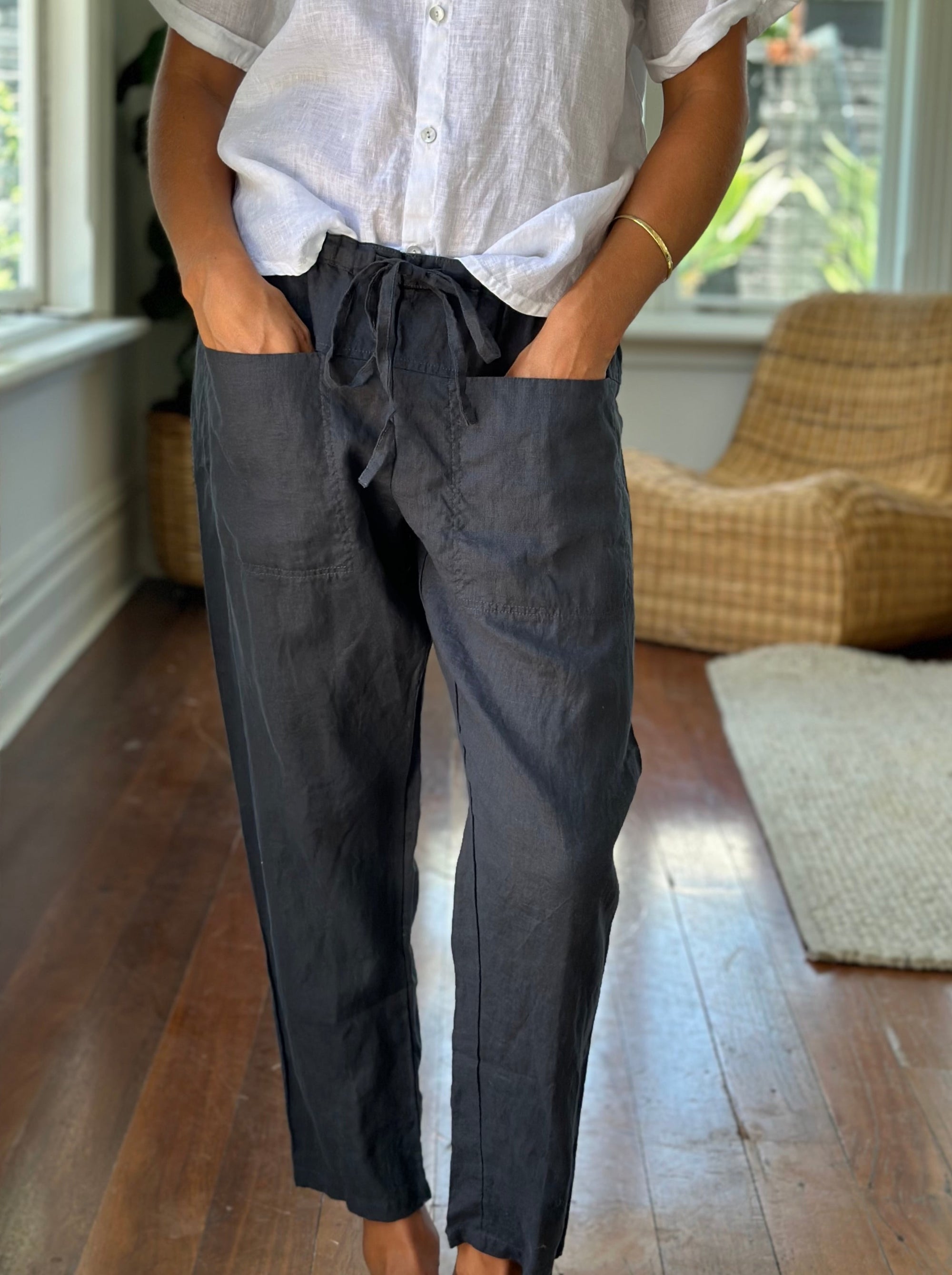 jessie pant-charcoal linen Apparel