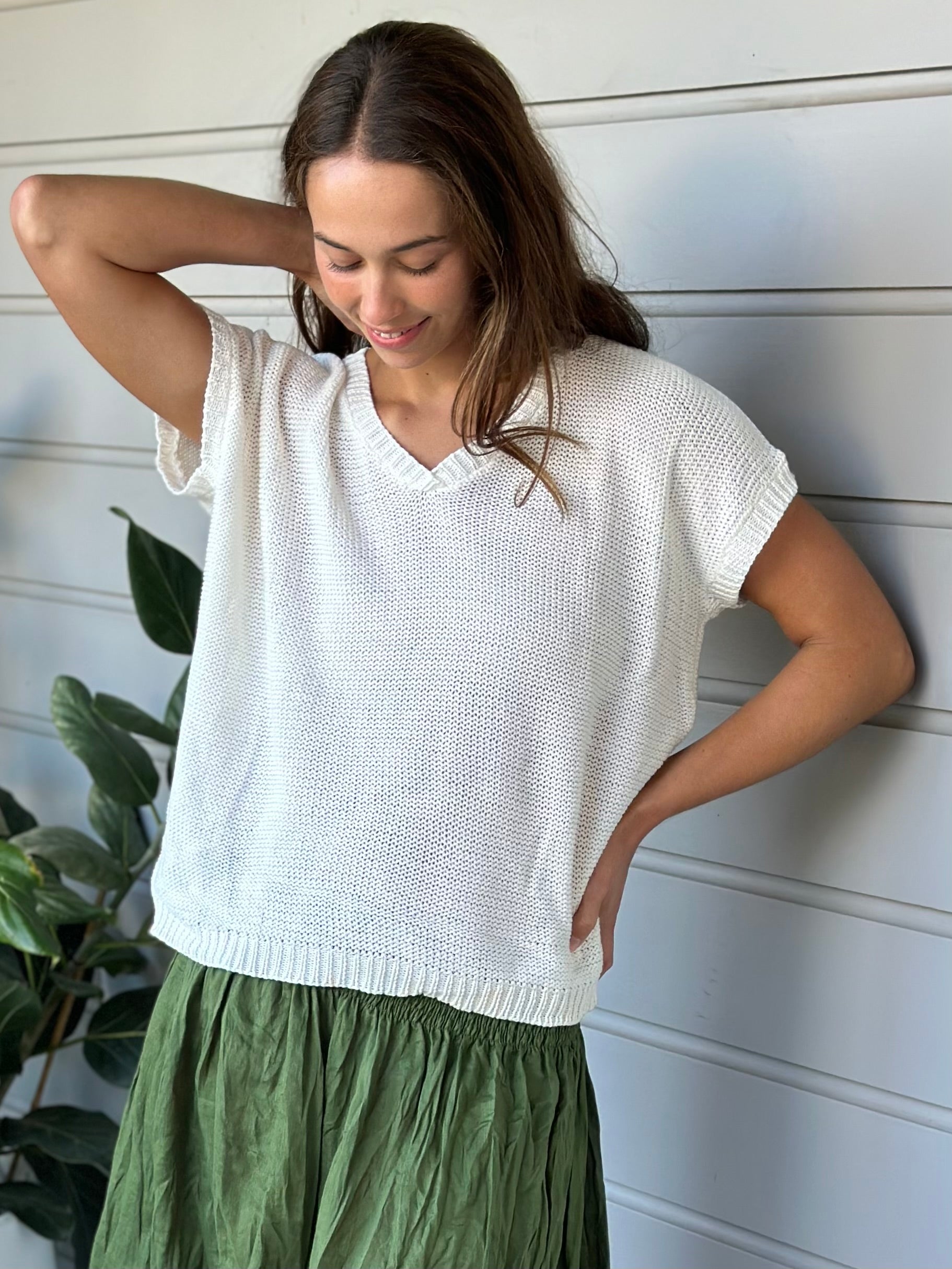 lara knit top - warm white cotton Apparel