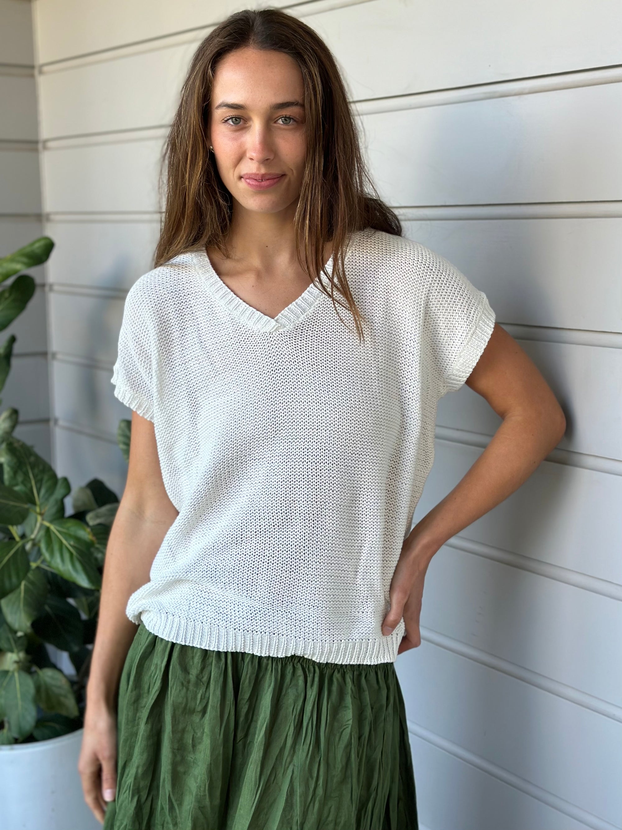 lara knit top - warm white cotton Apparel
