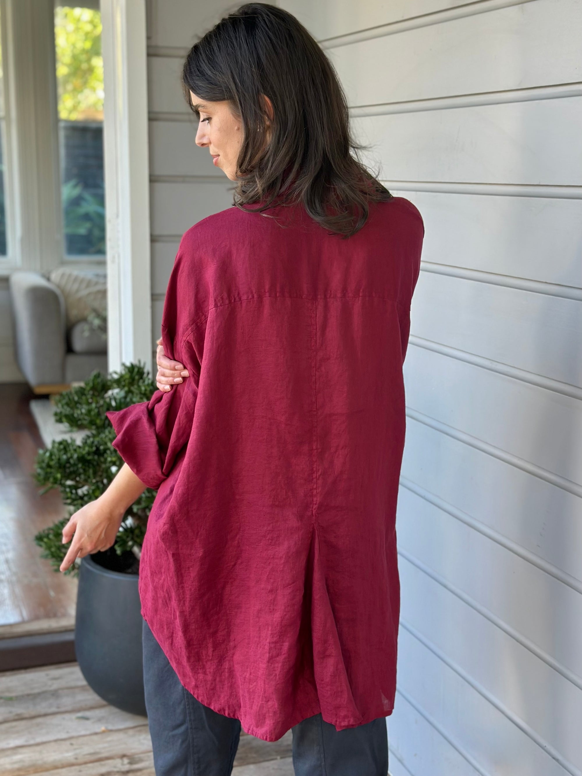 megan shirt - merlot linen Apparel