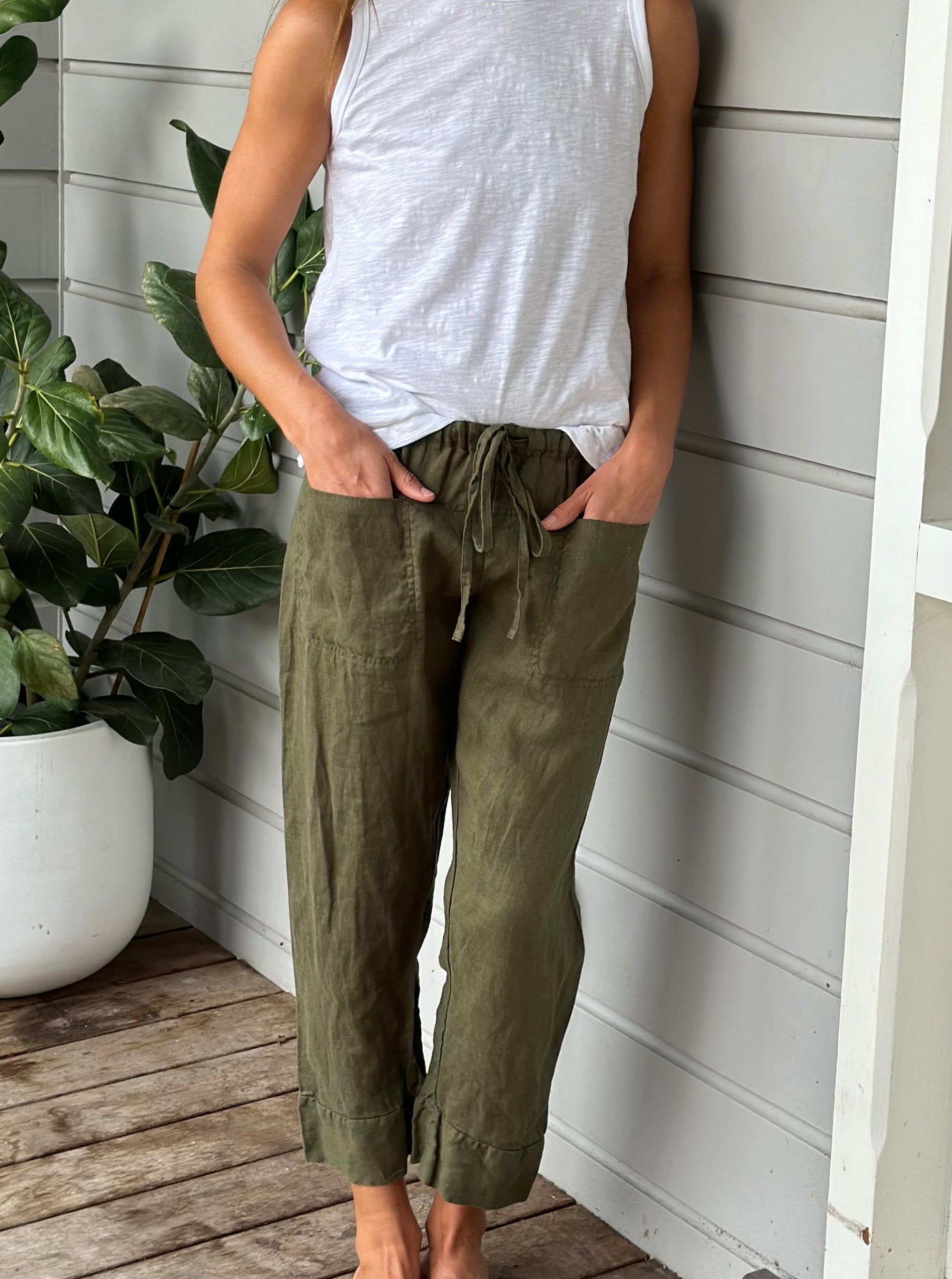 darcy pants - army linen Apparel