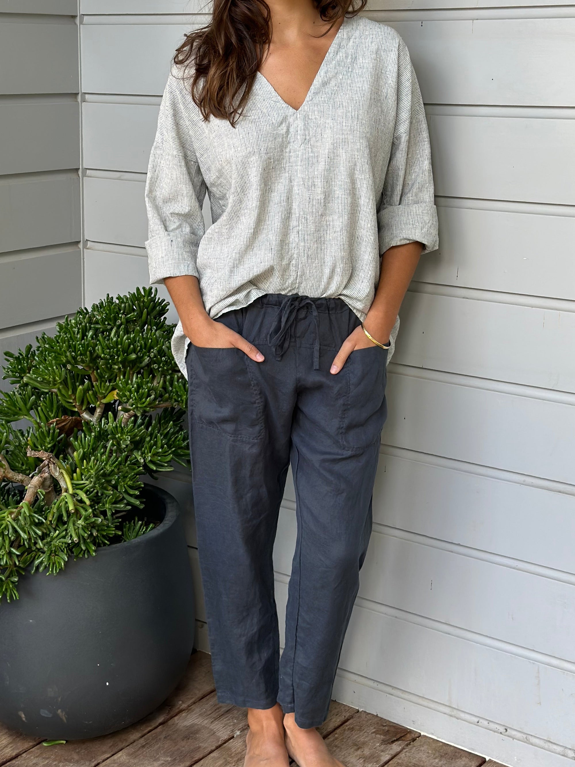jessie pant-charcoal linen Apparel