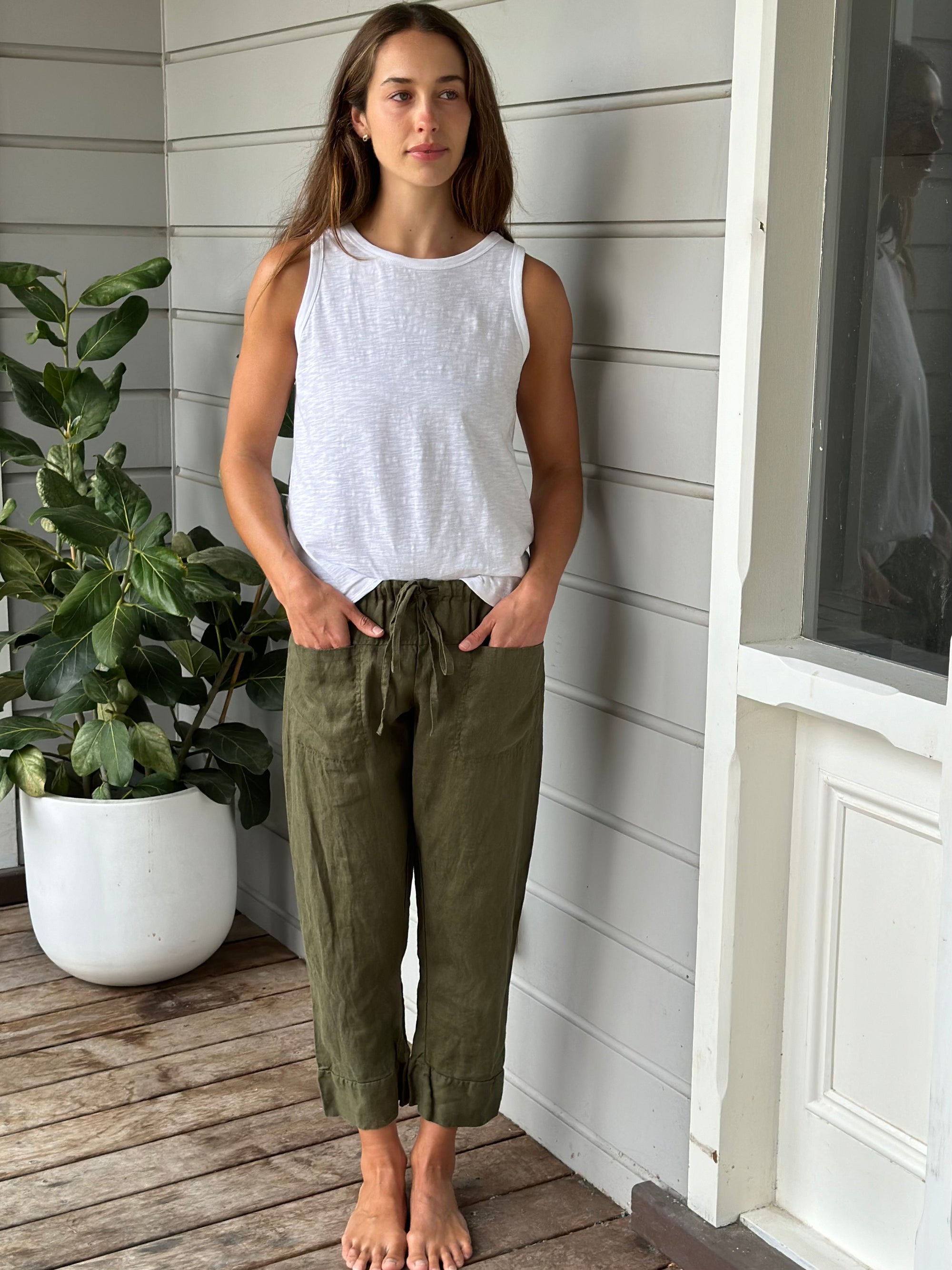 darcy pants - army linen Apparel
