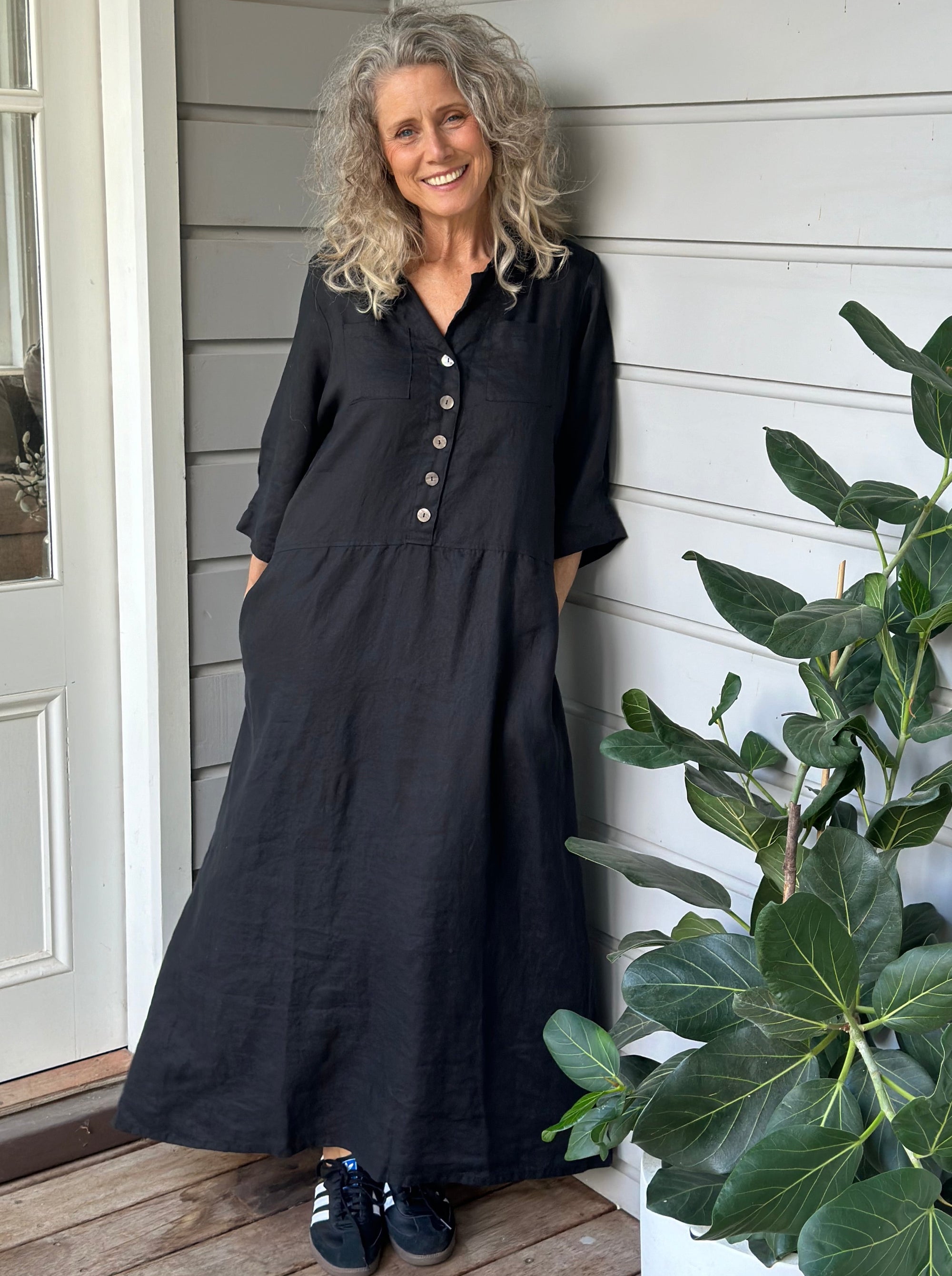 bridget dress - black linen Apparel