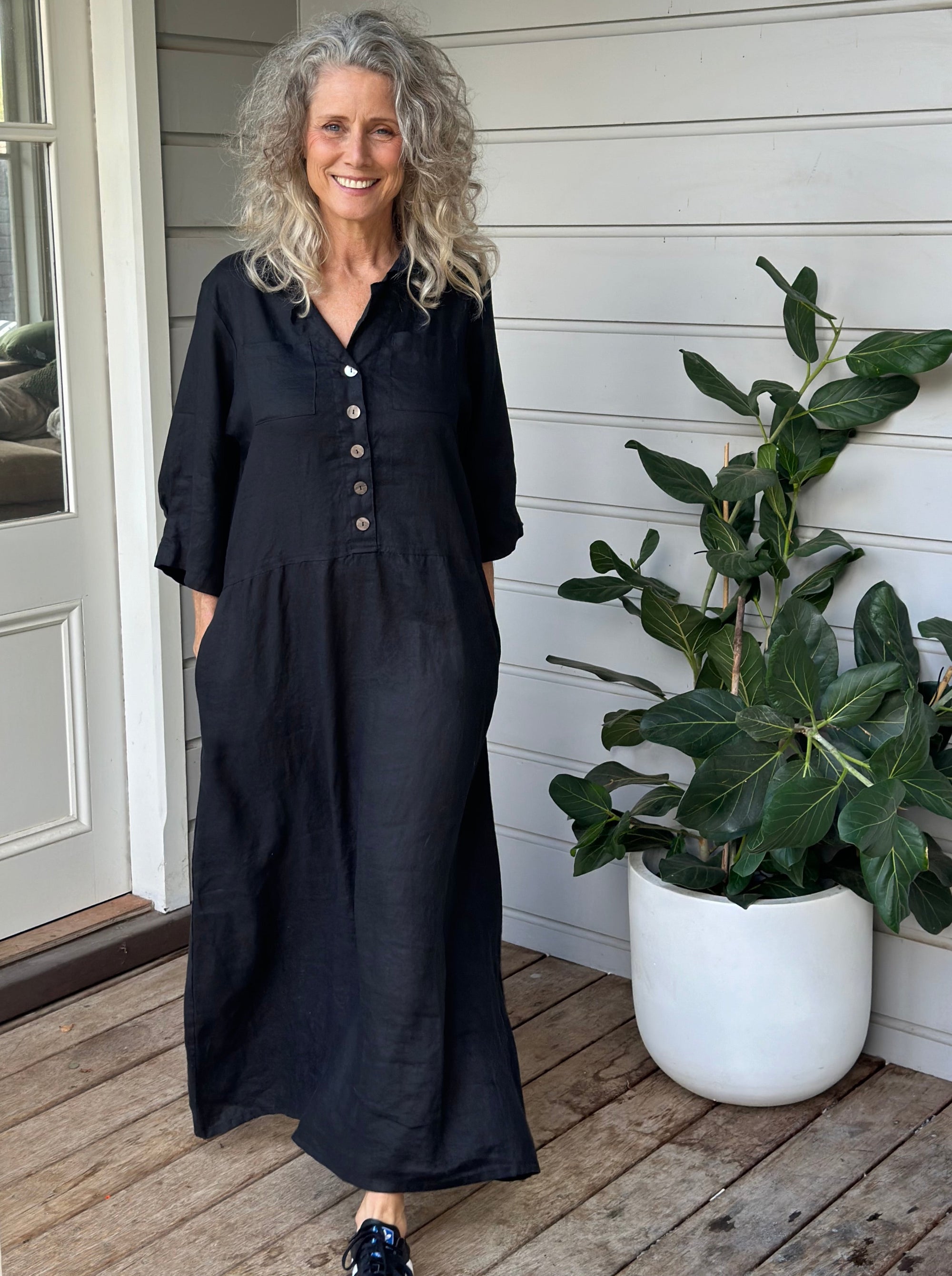 bridget dress - black linen Apparel