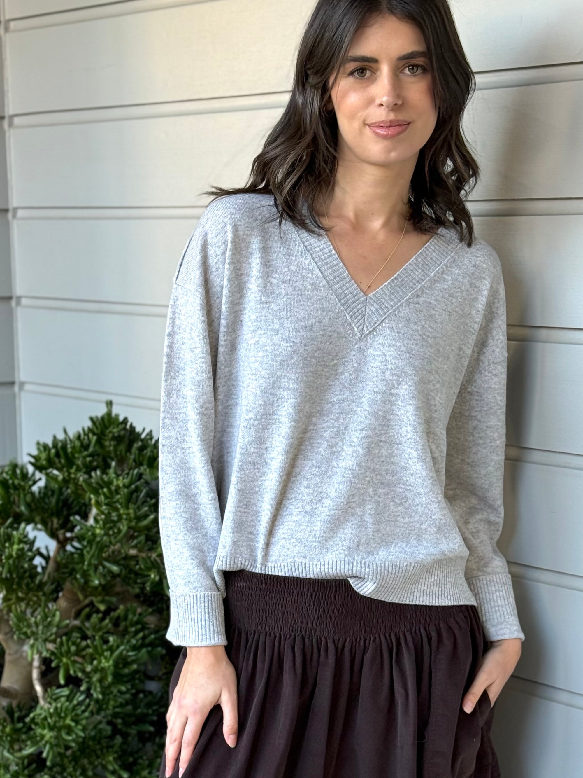 mavis v neck knit-light grey marle cashmere Apparel
