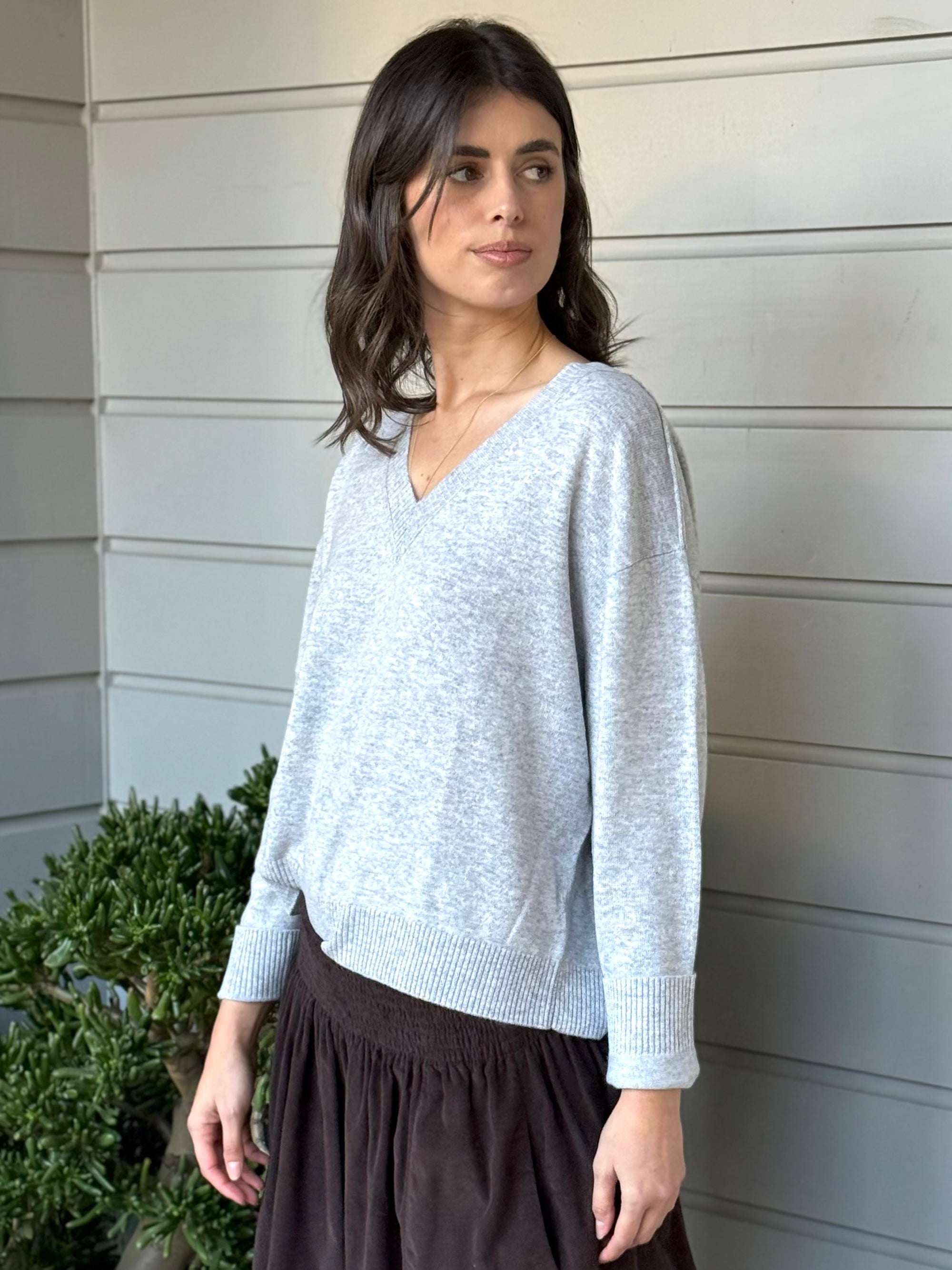 mavis v neck knit-light grey marle cashmere Apparel