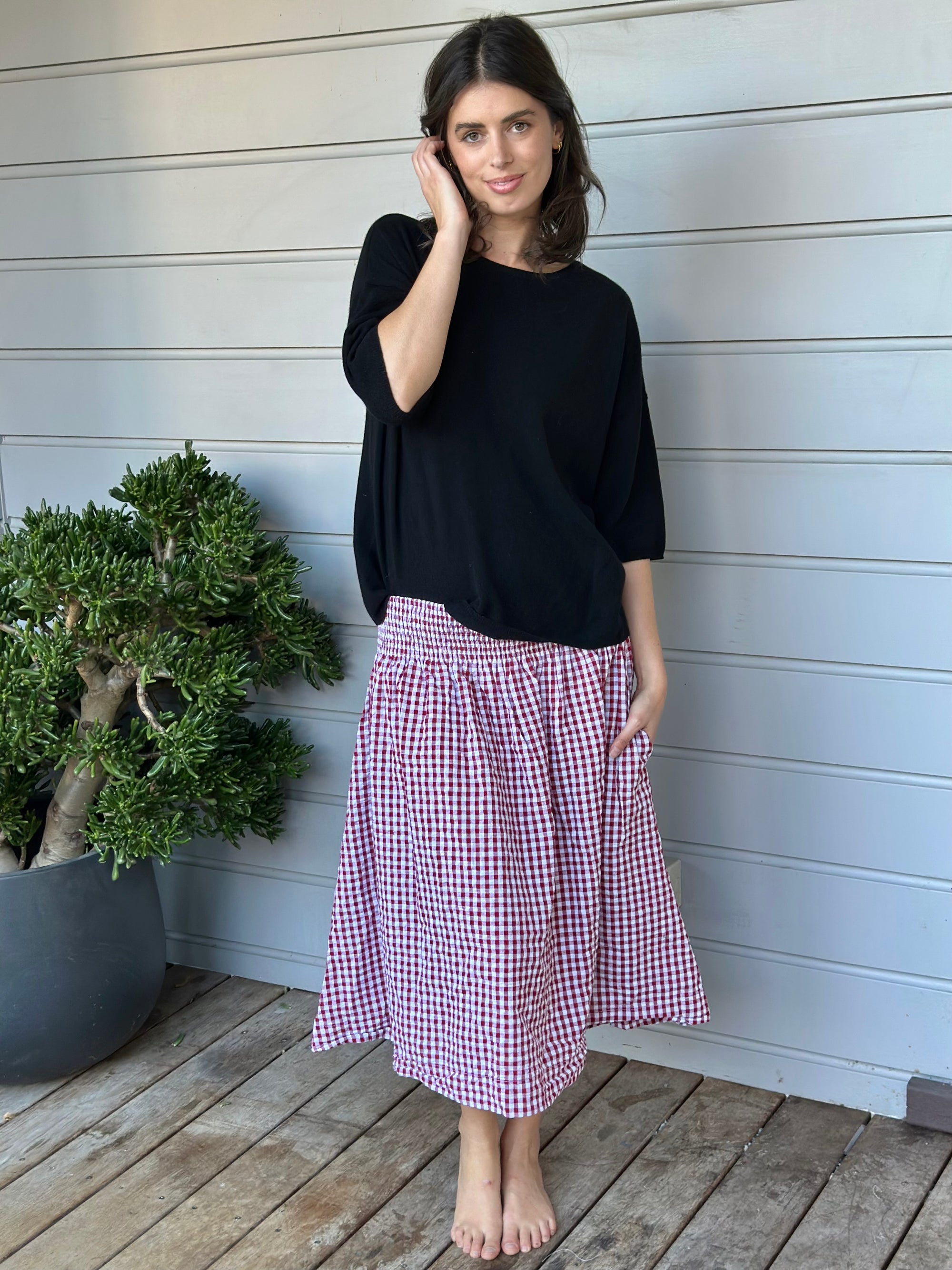 lola skirt -dark red gingham Apparel