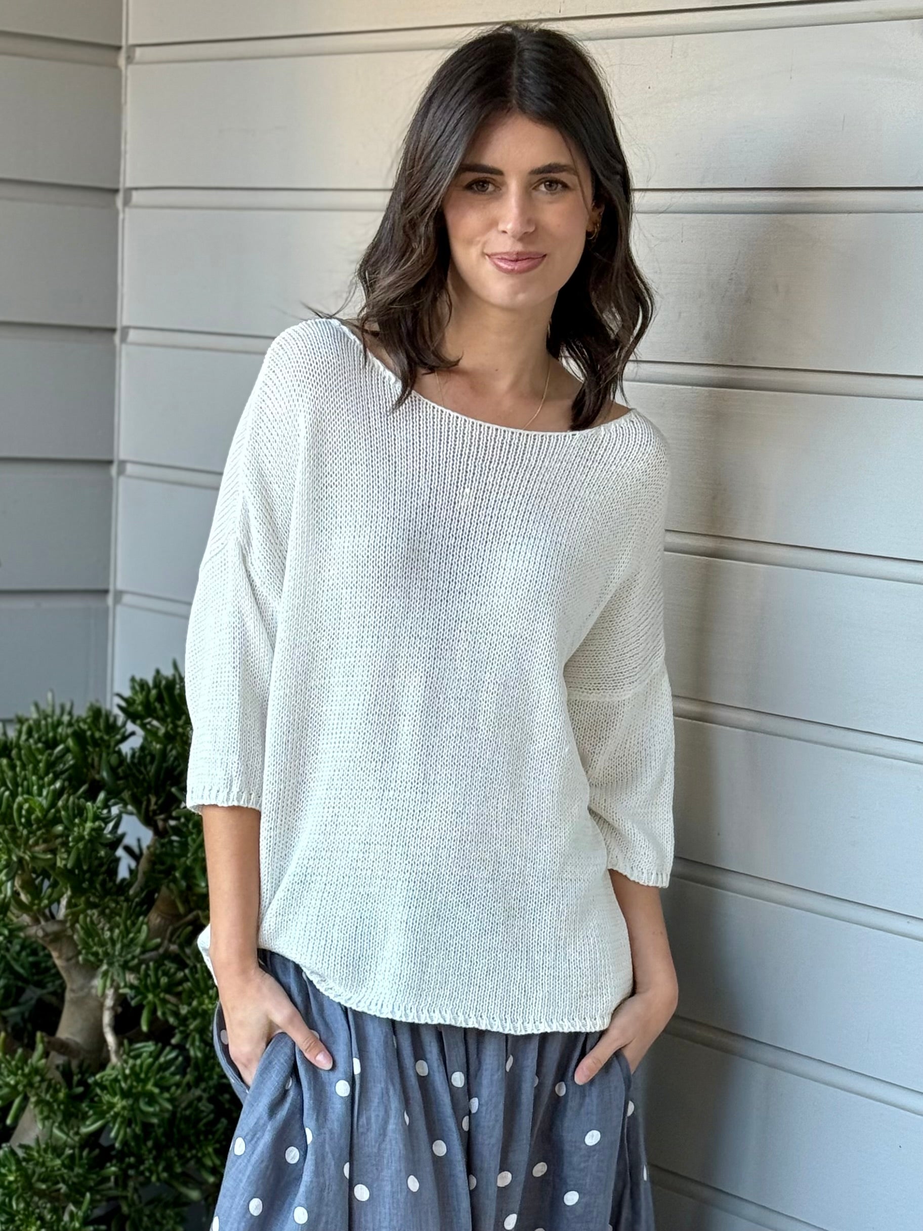 alex top - warm white cotton knit Apparel