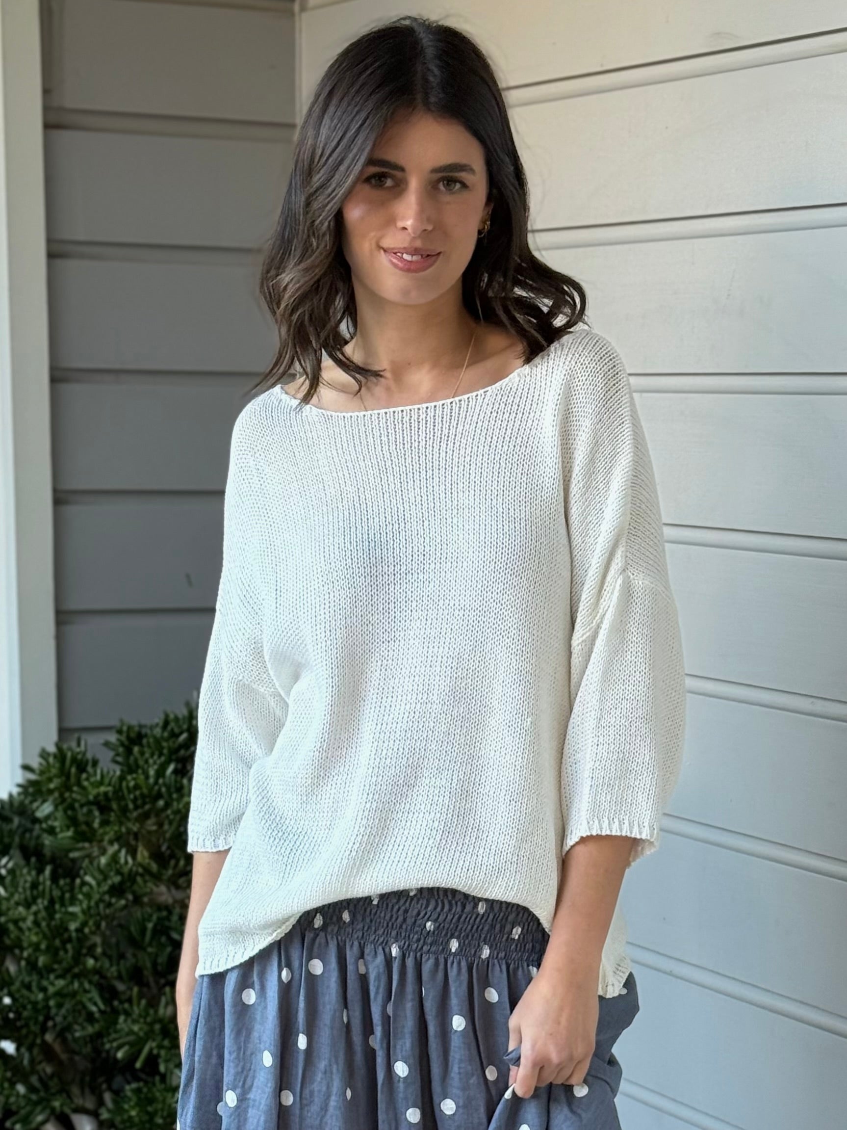 alex top - warm white cotton knit Apparel