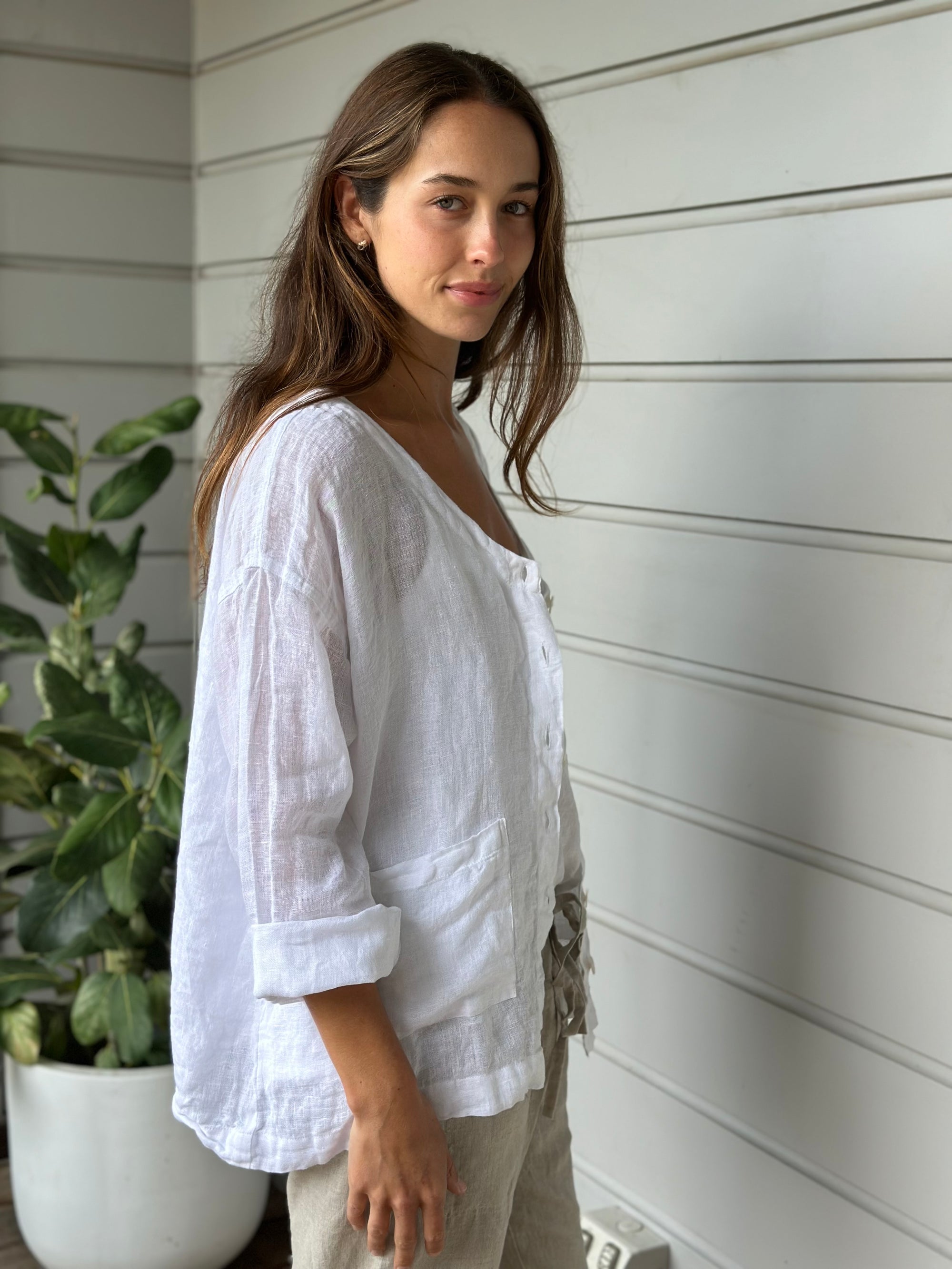jamie jacket - white linen gauze Apparel