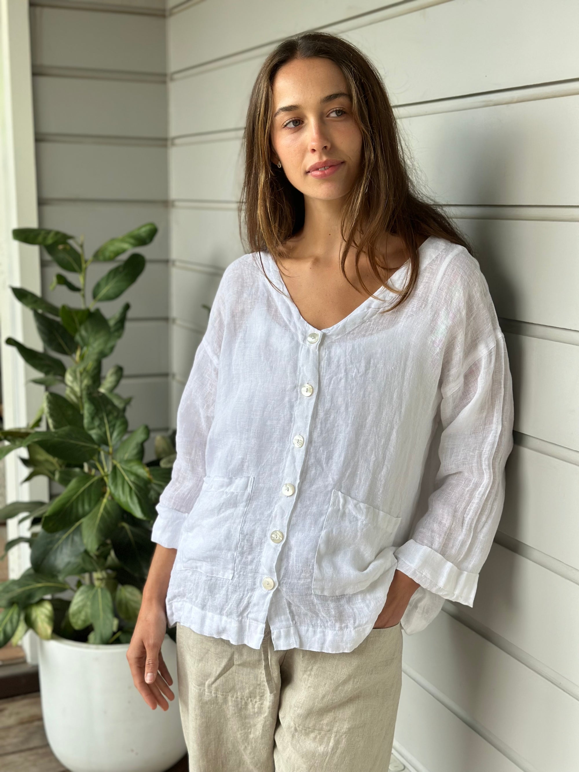 jamie jacket - white linen gauze Apparel