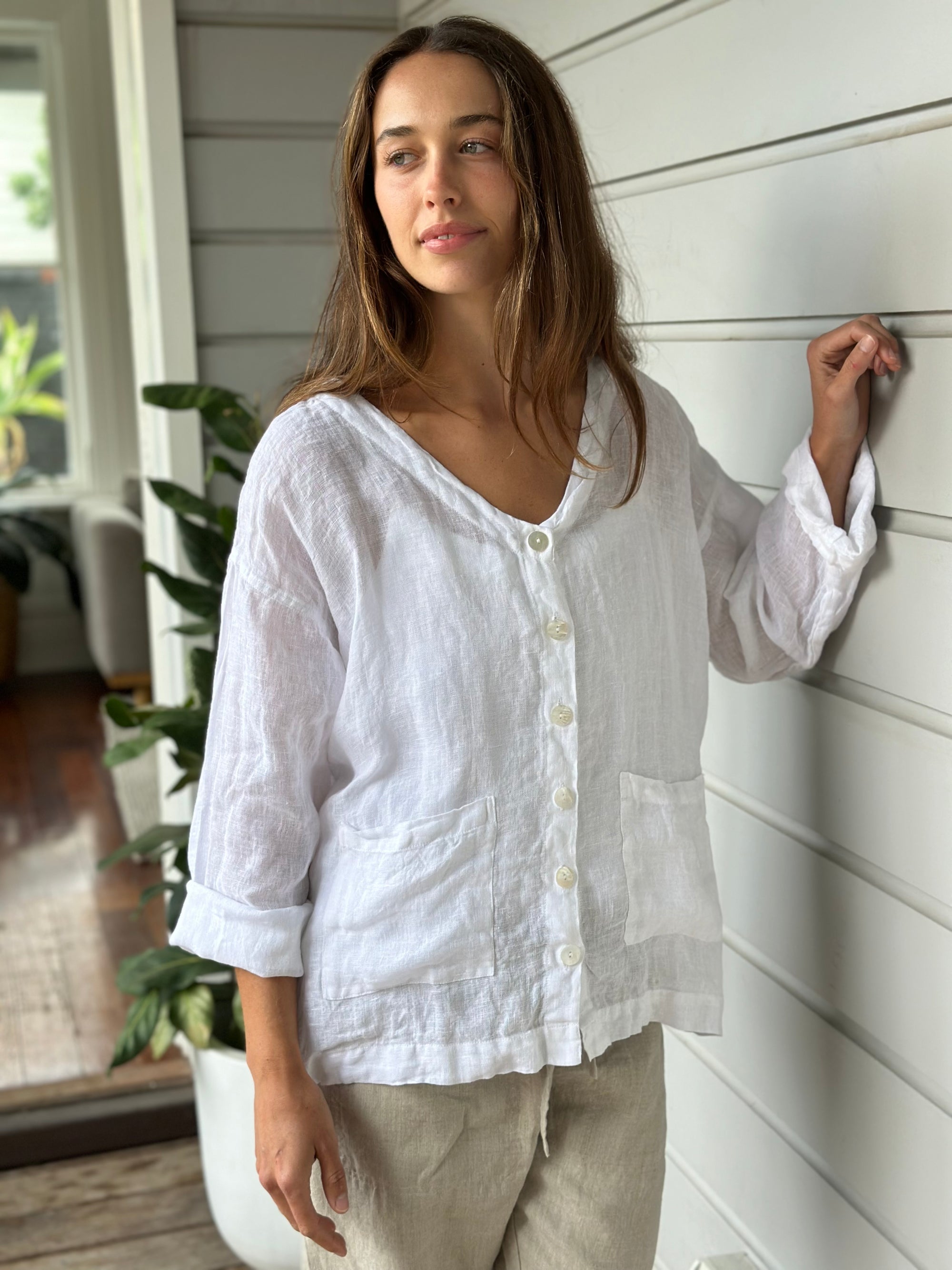 jamie jacket - white linen gauze Apparel