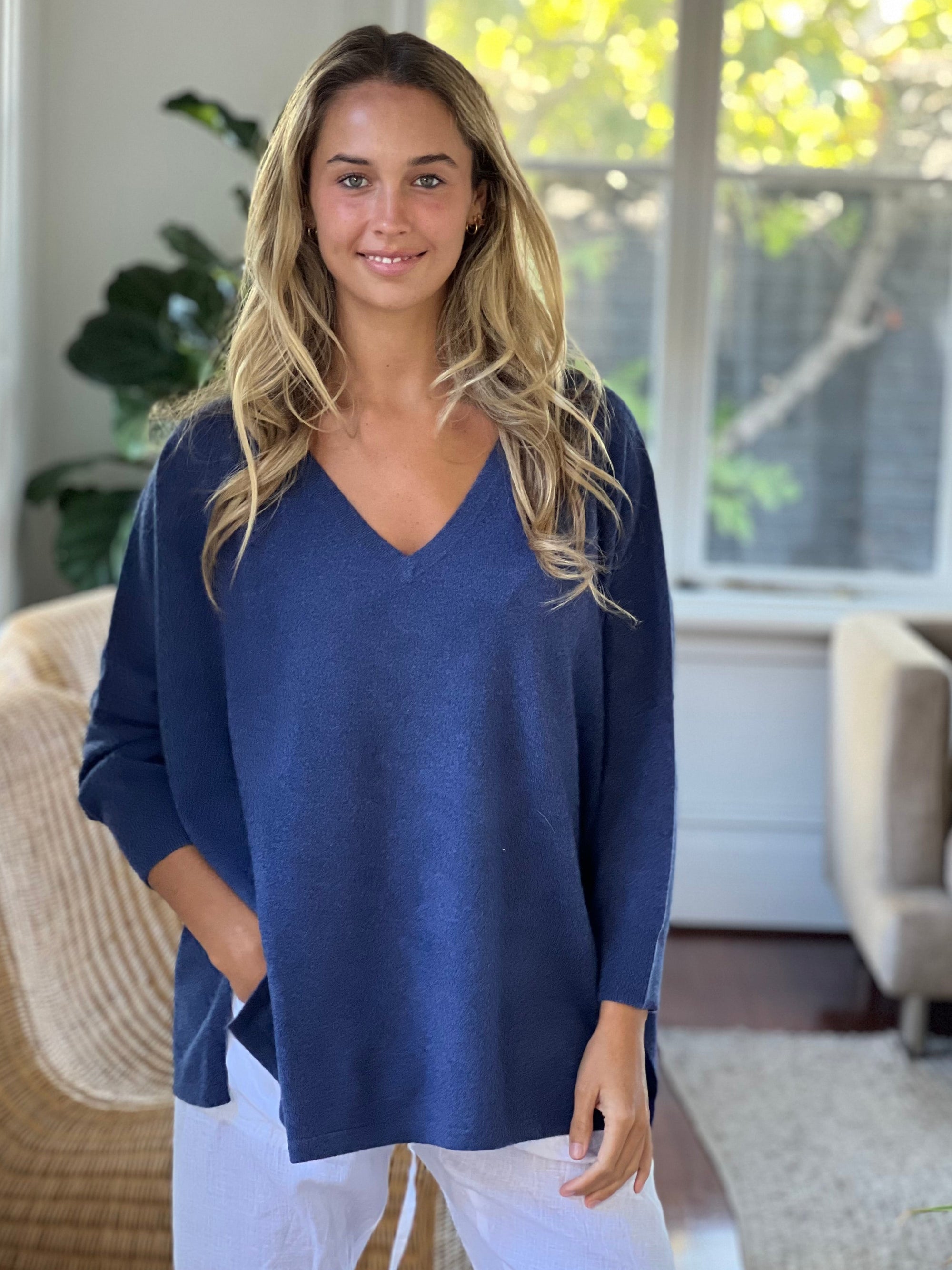 relaxed boyfriend knit- dark denim cashmere Apparel