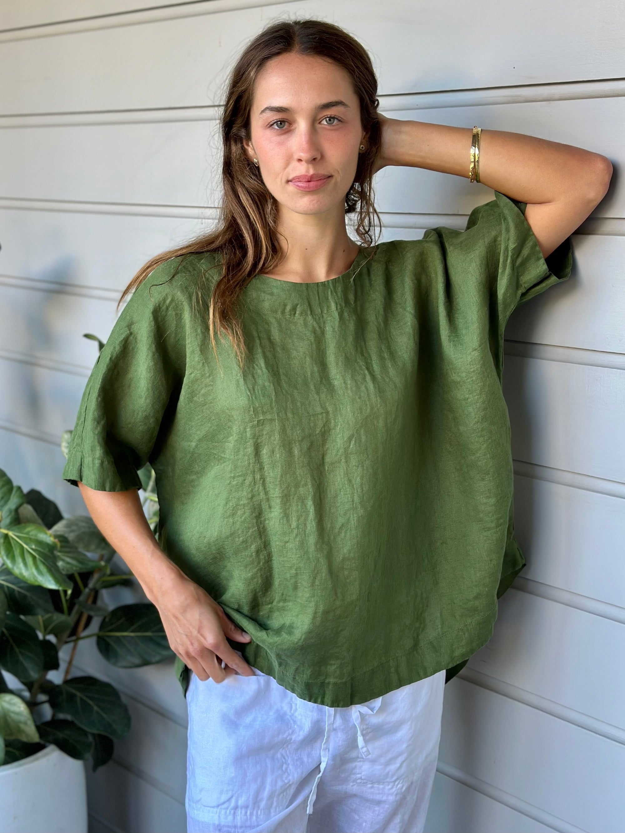 mia top - moss linen Apparel