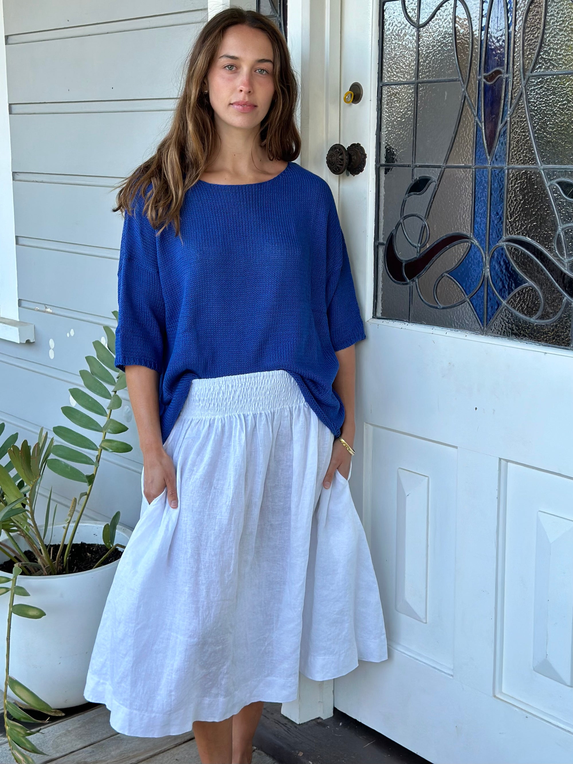 lola skirt-white linen Apparel