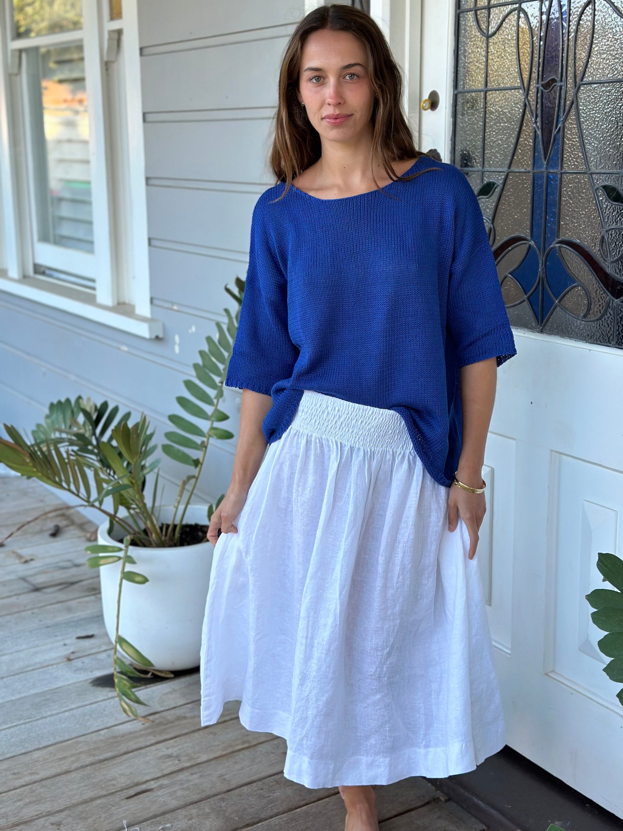 lola skirt-white linen Apparel