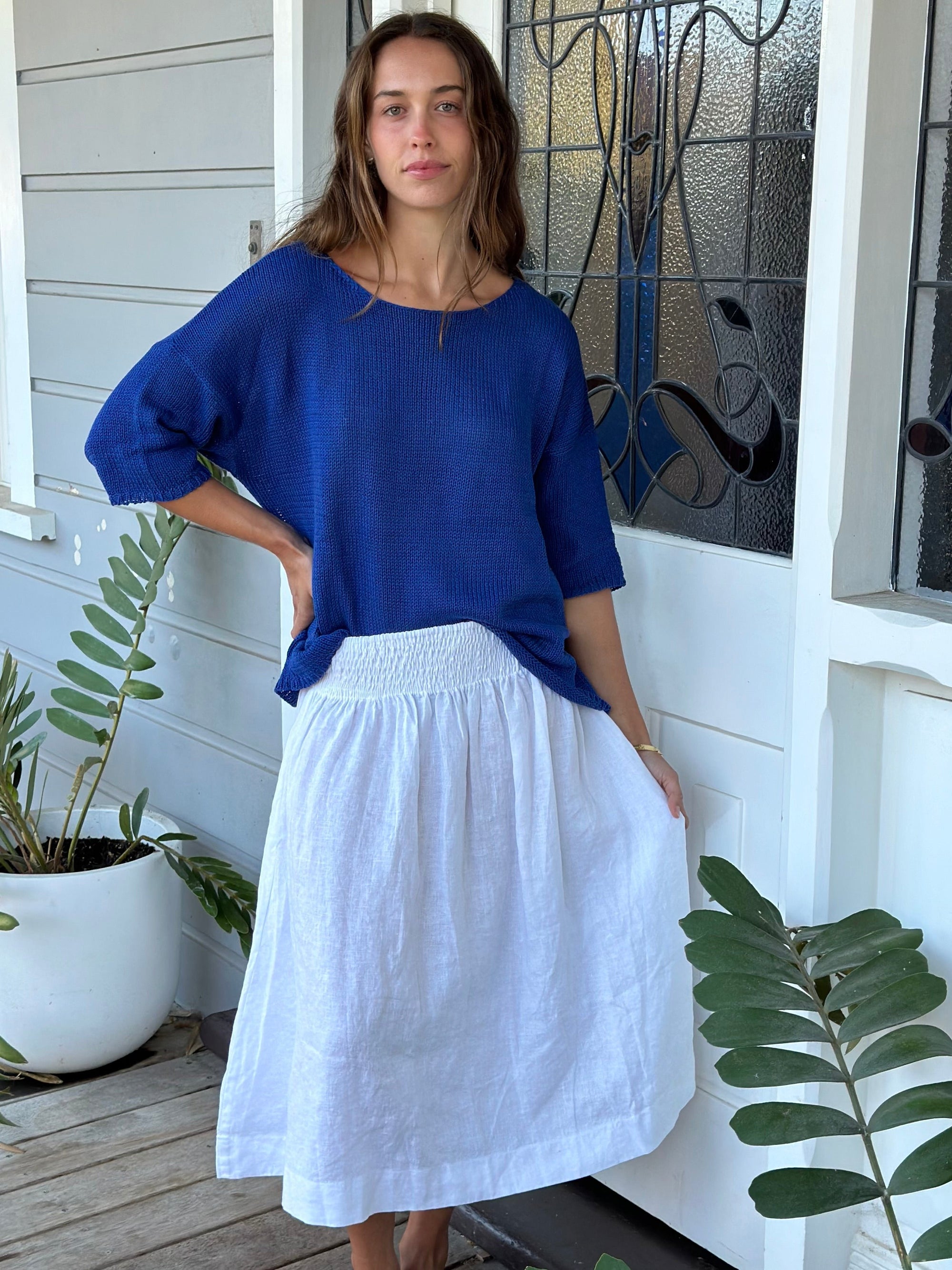 lola skirt-white linen Apparel
