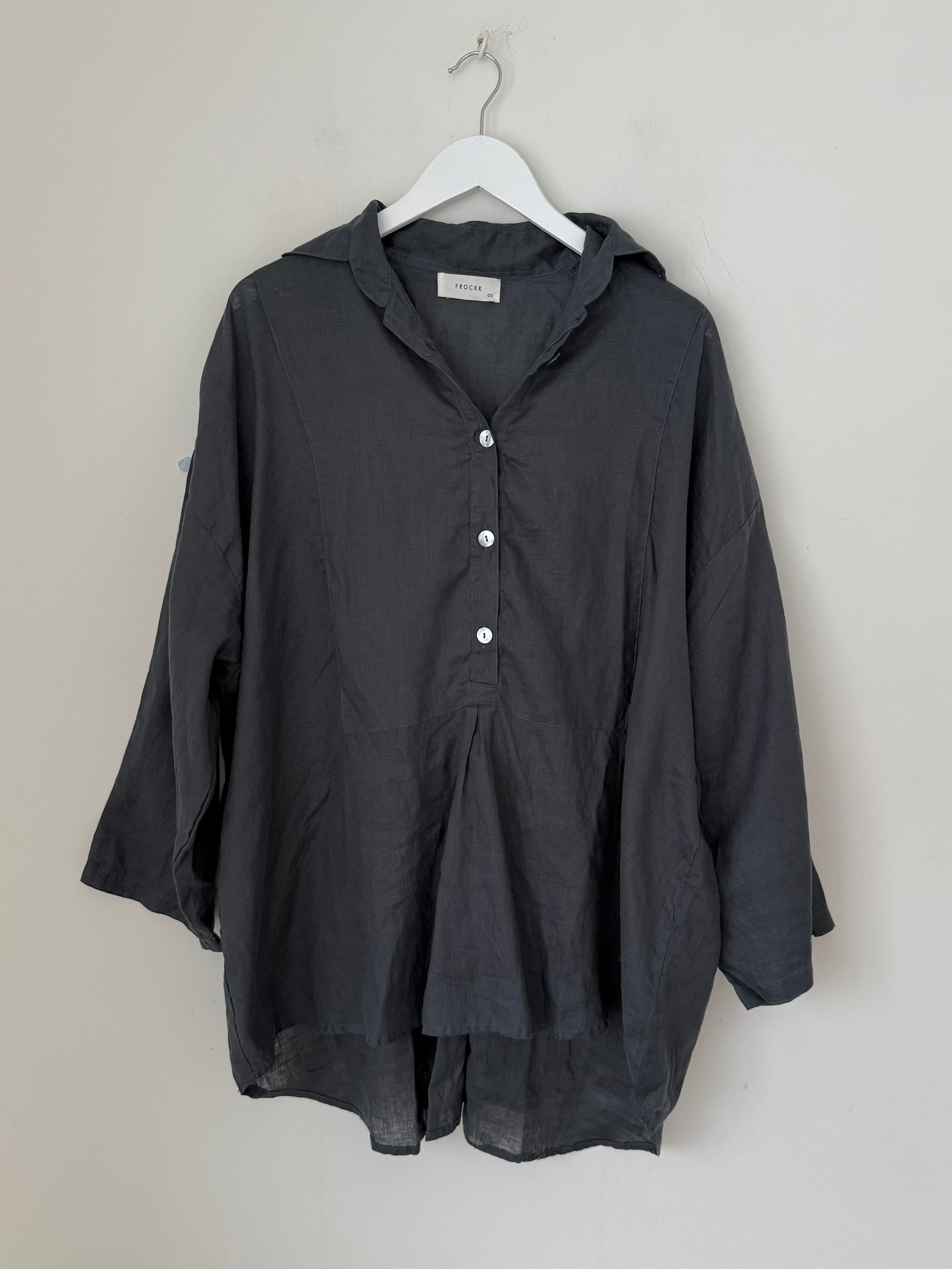 megan shirt-charcoal linen Apparel