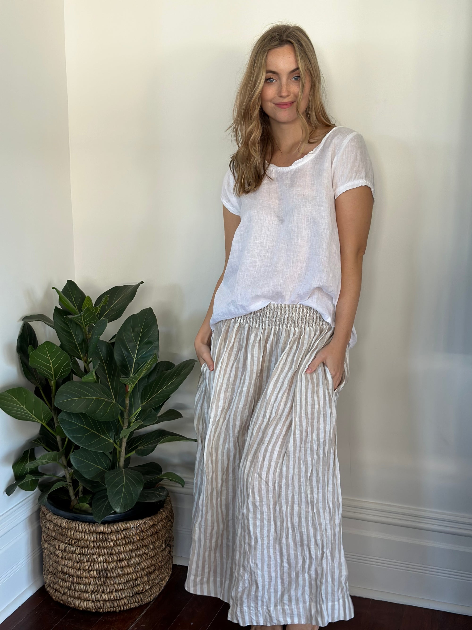 lulu skirt - natural stripe linen Apparel