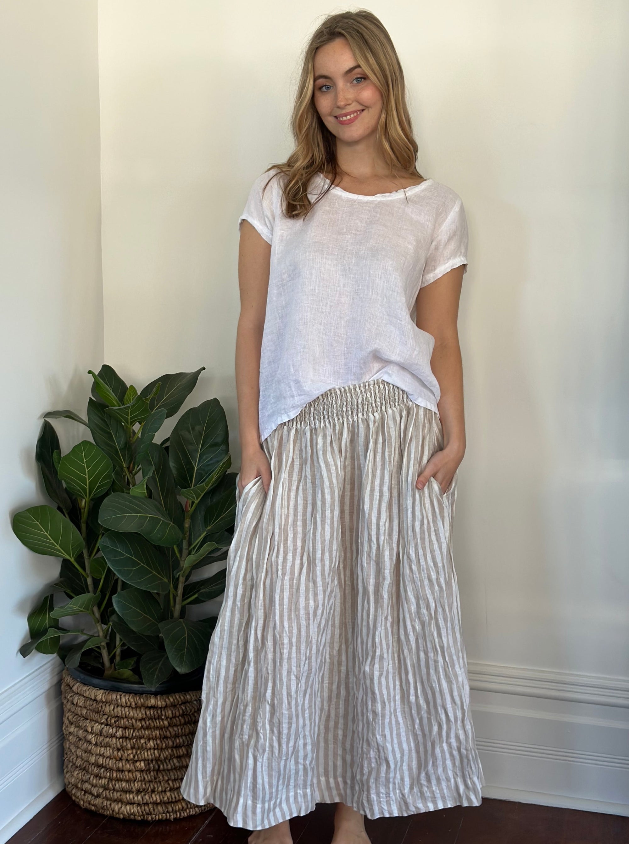 lulu skirt - natural stripe linen Apparel