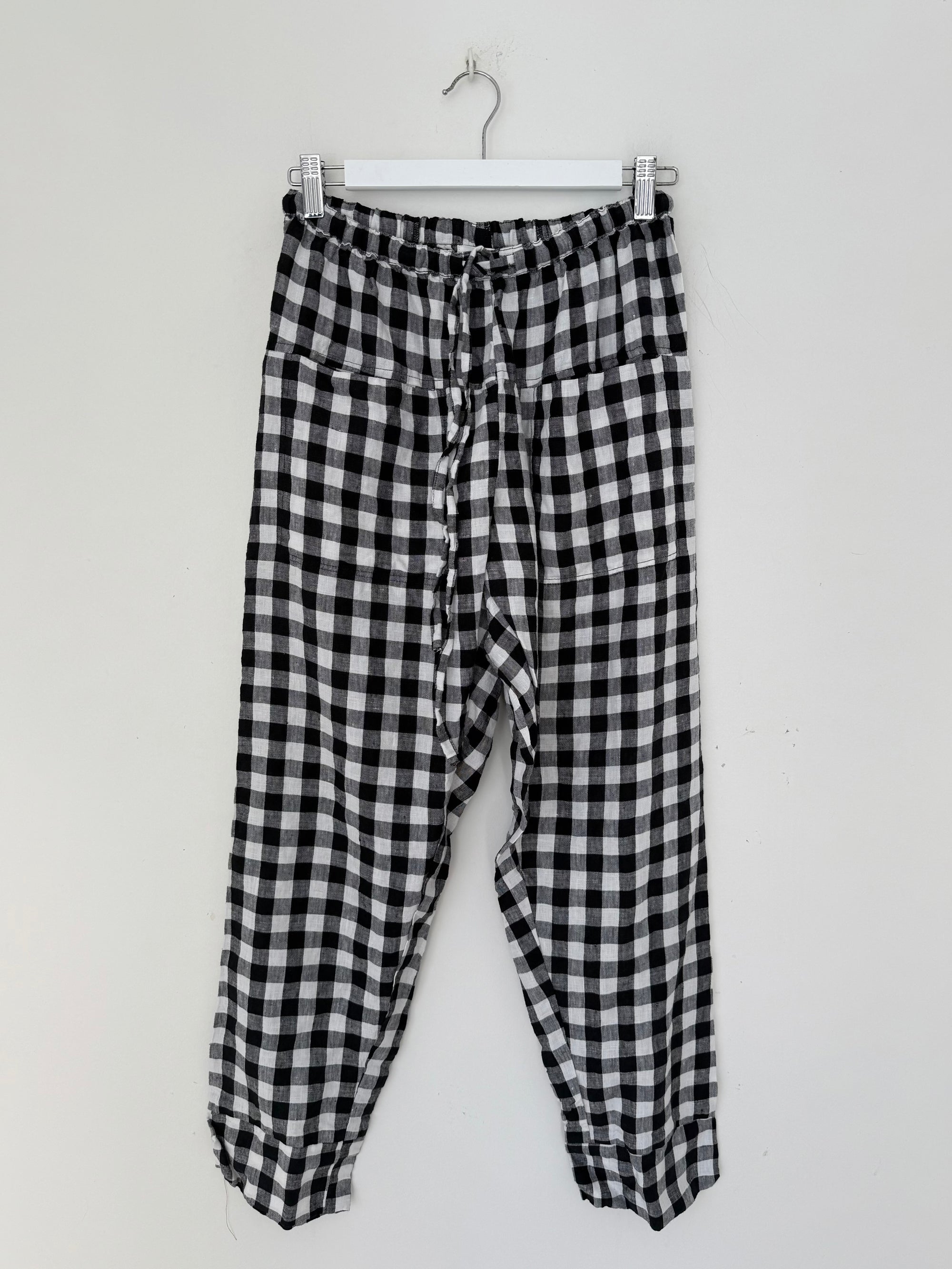 darcy pants - black /white gingham check linen Apparel