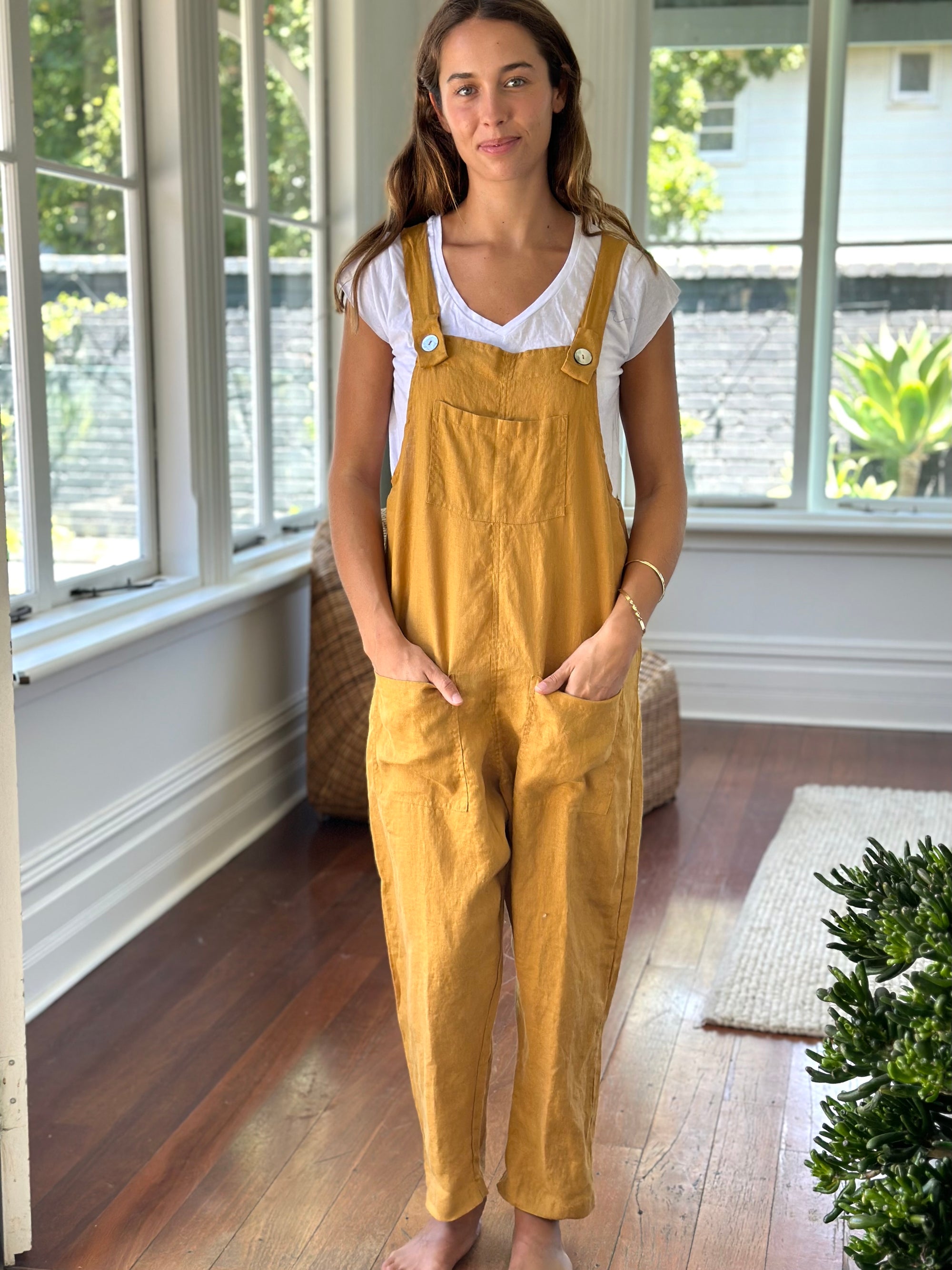 overalls - turmeric linen Apparel