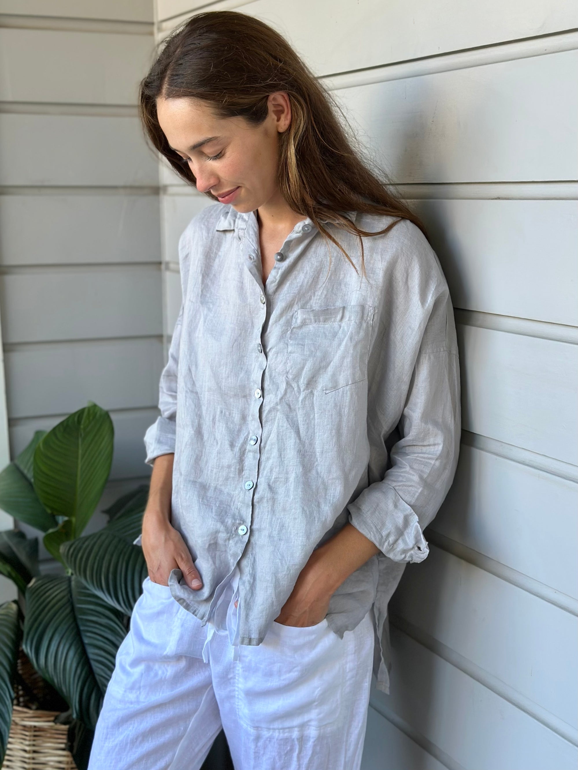 rosie shirt - soft grey linen Apparel