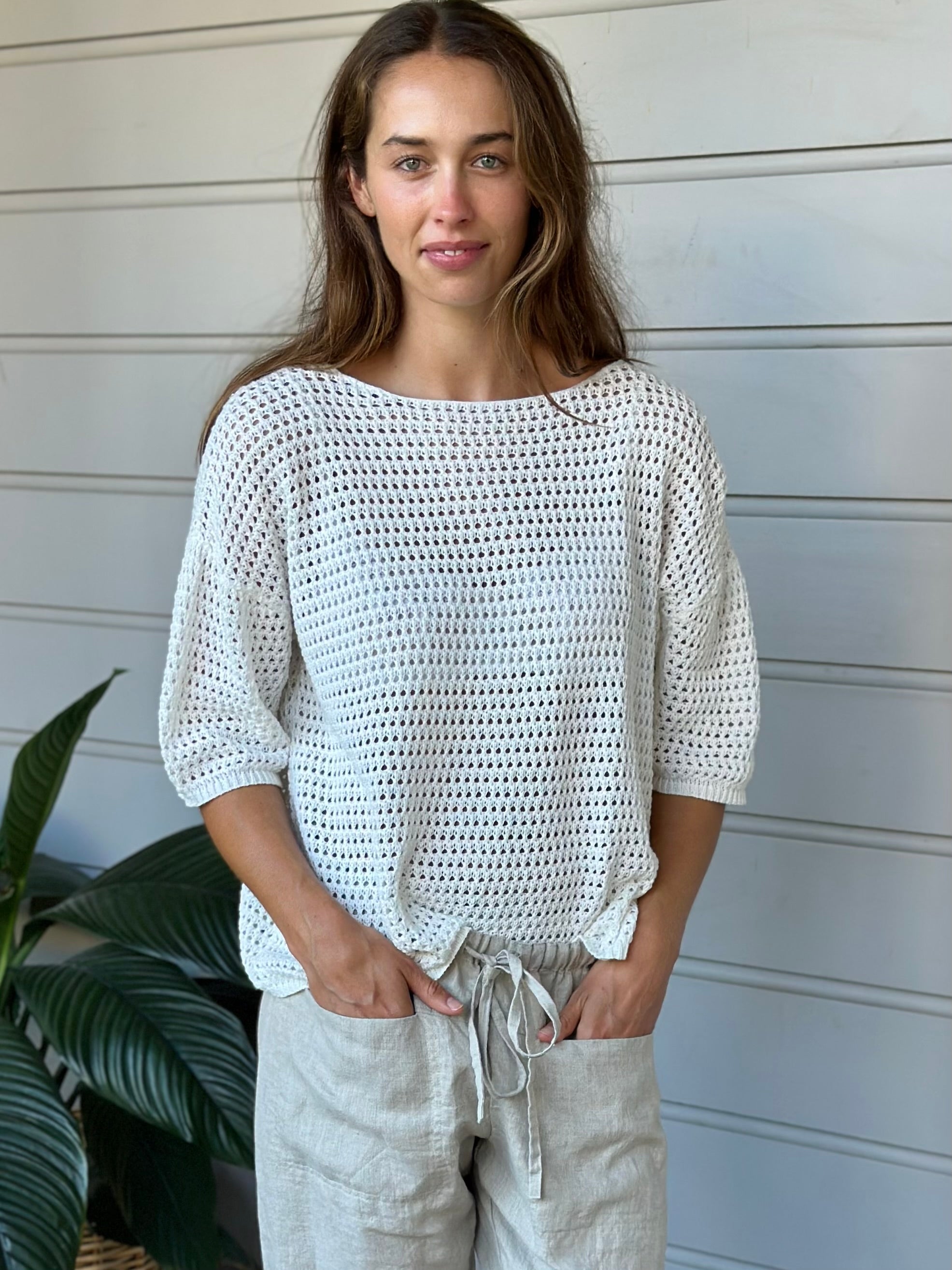 alex top - white cotton pointelle Apparel