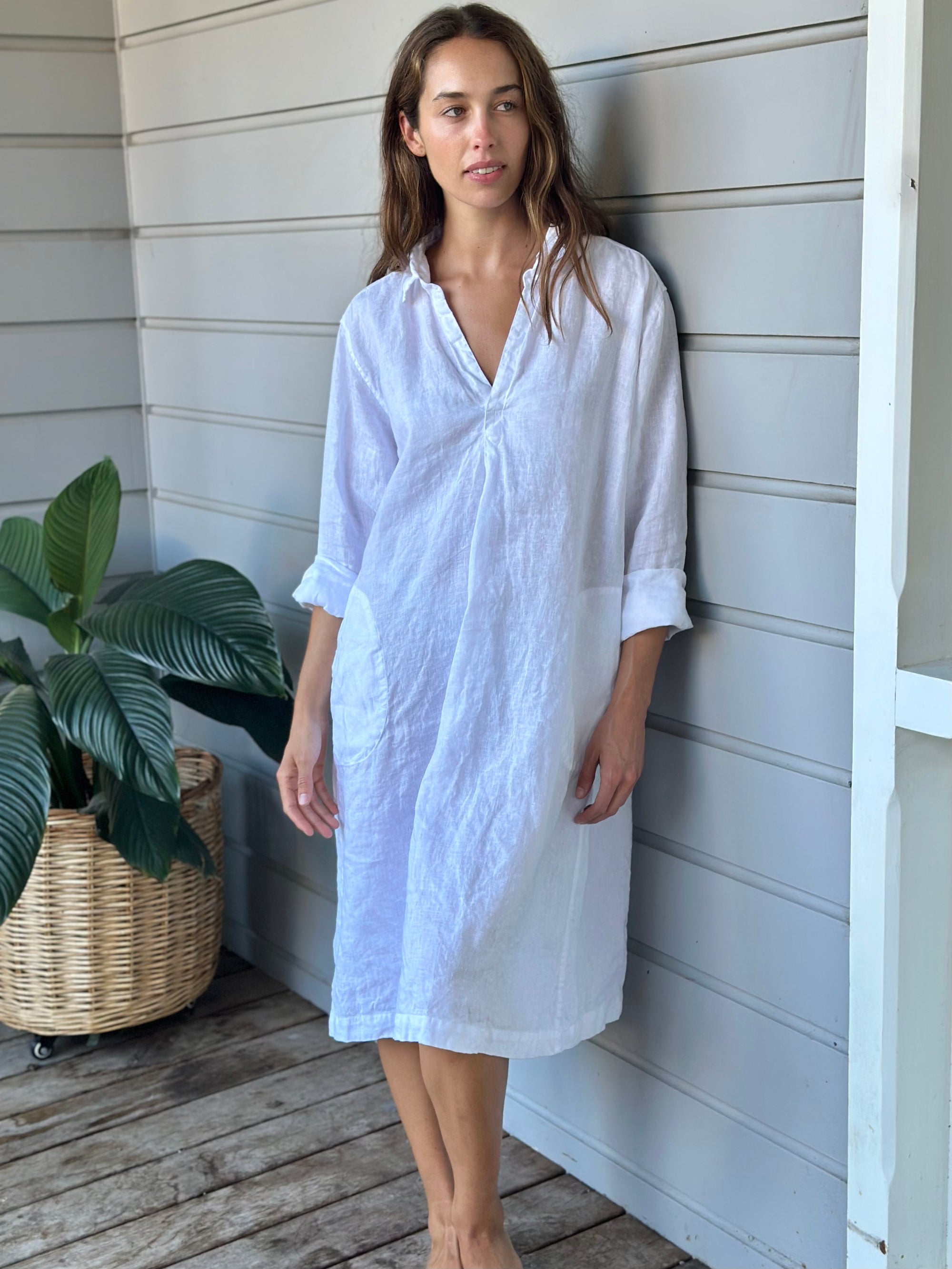 bianca dress - white linen Apparel
