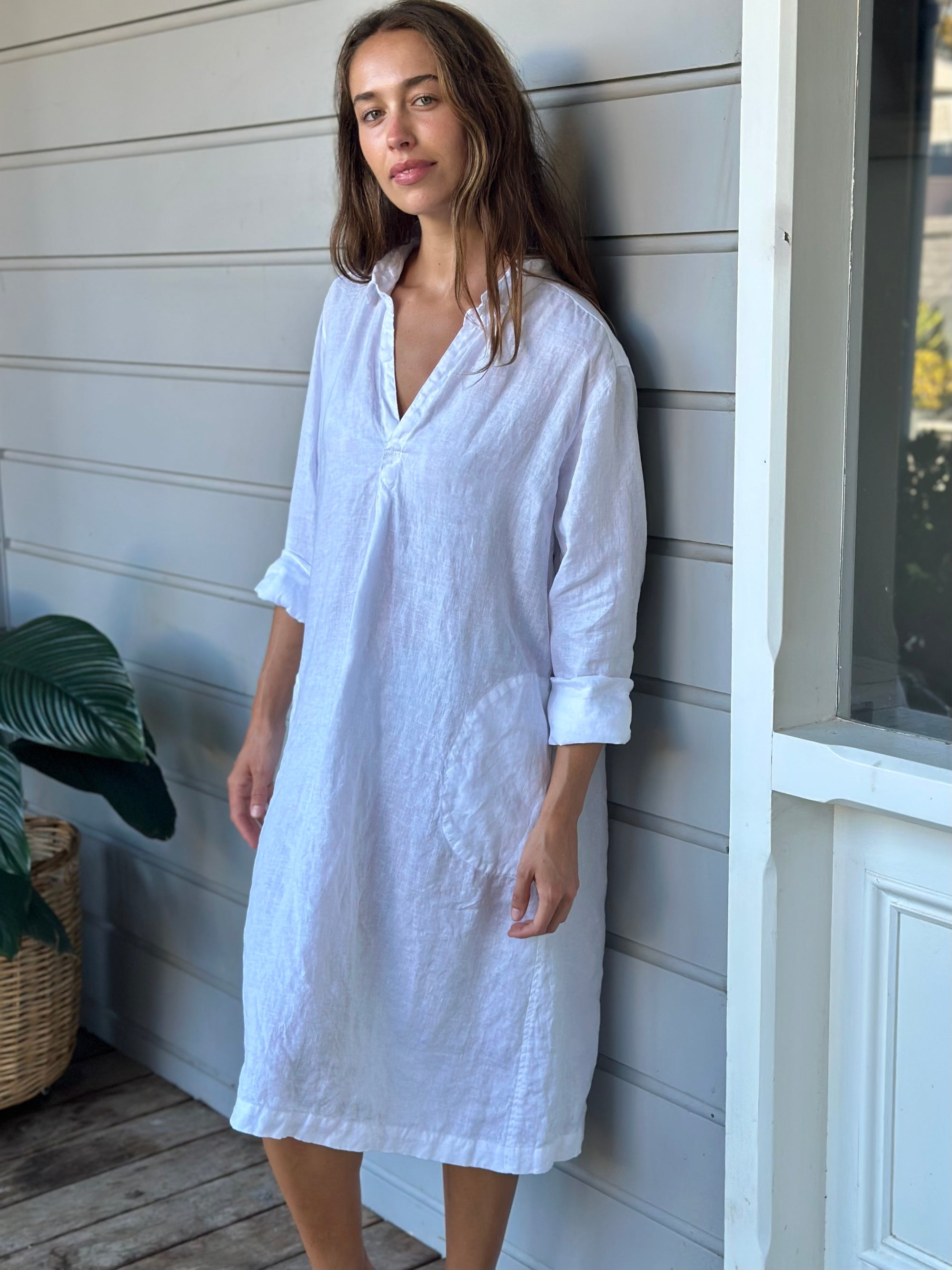bianca dress - white linen Apparel