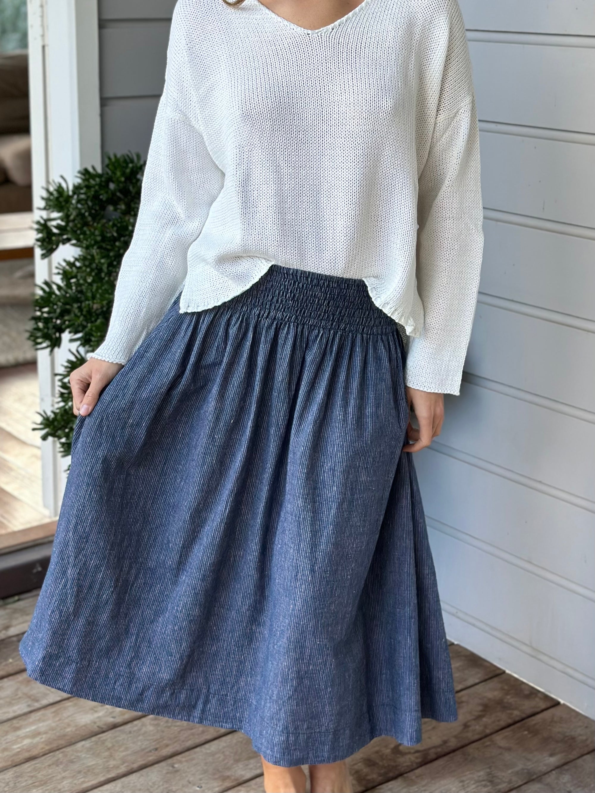 lola skirt - fine navy stripe Apparel