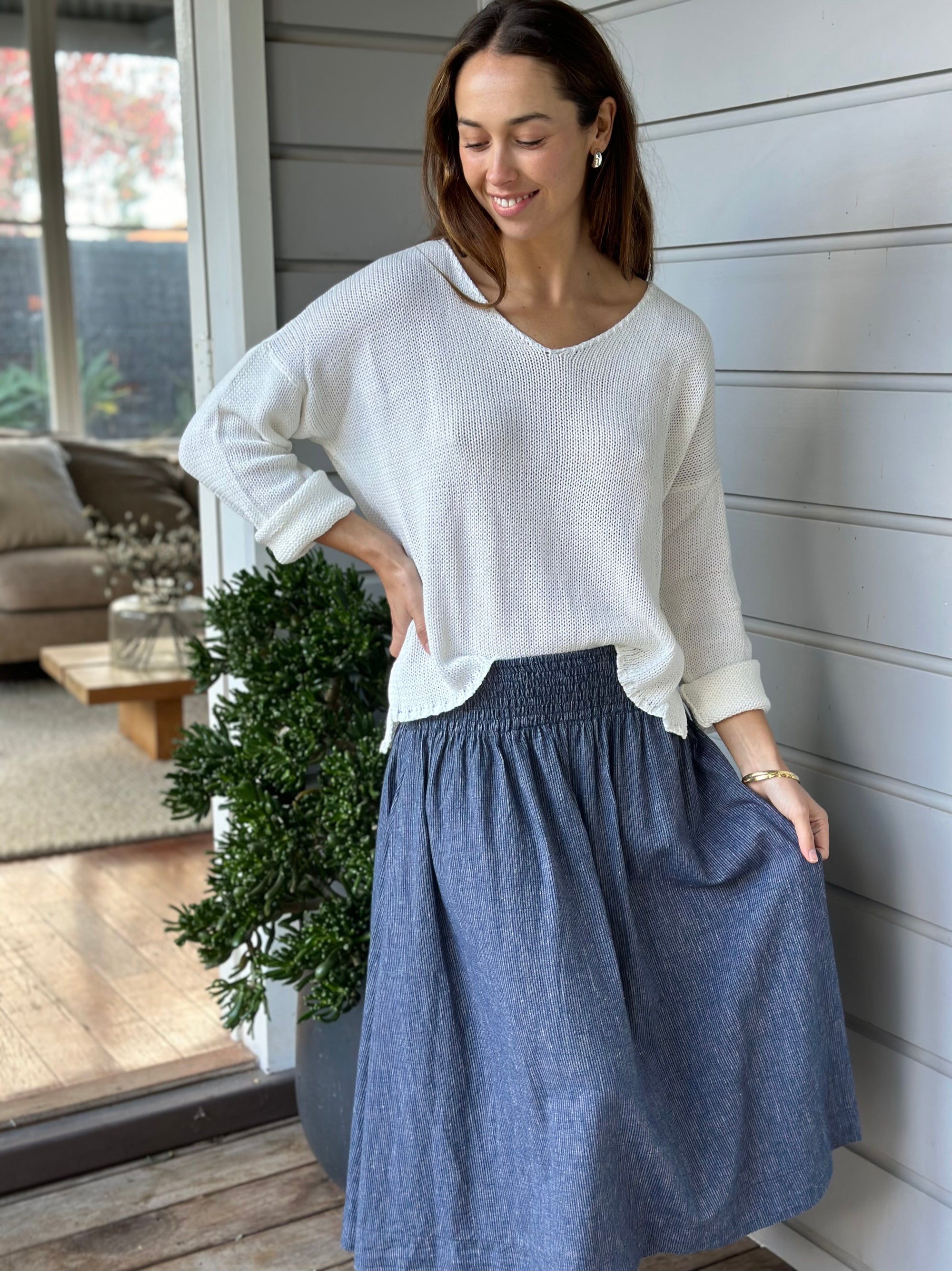 lola skirt - fine navy stripe Apparel
