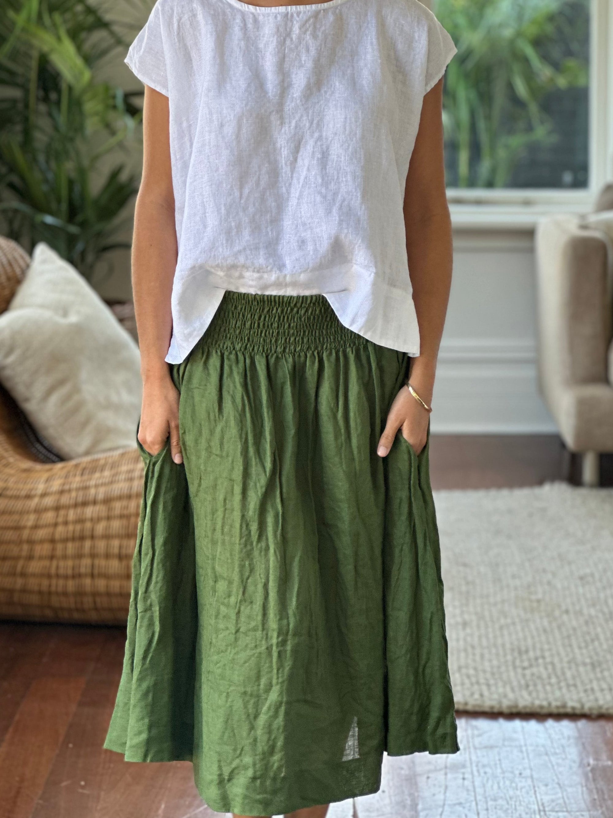 lola skirt - moss linen Apparel