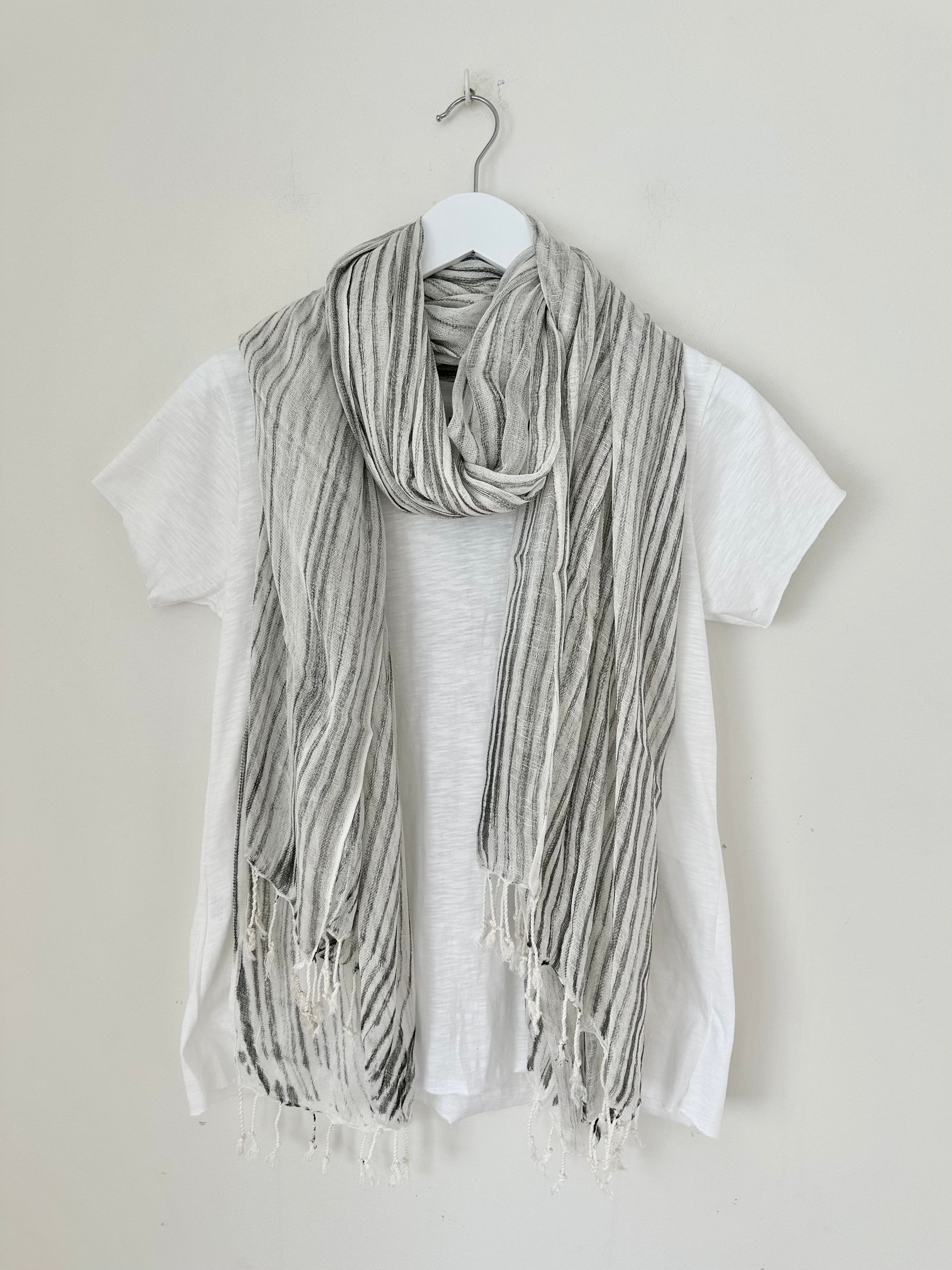 soft neck scarf-grey stripe Apparel