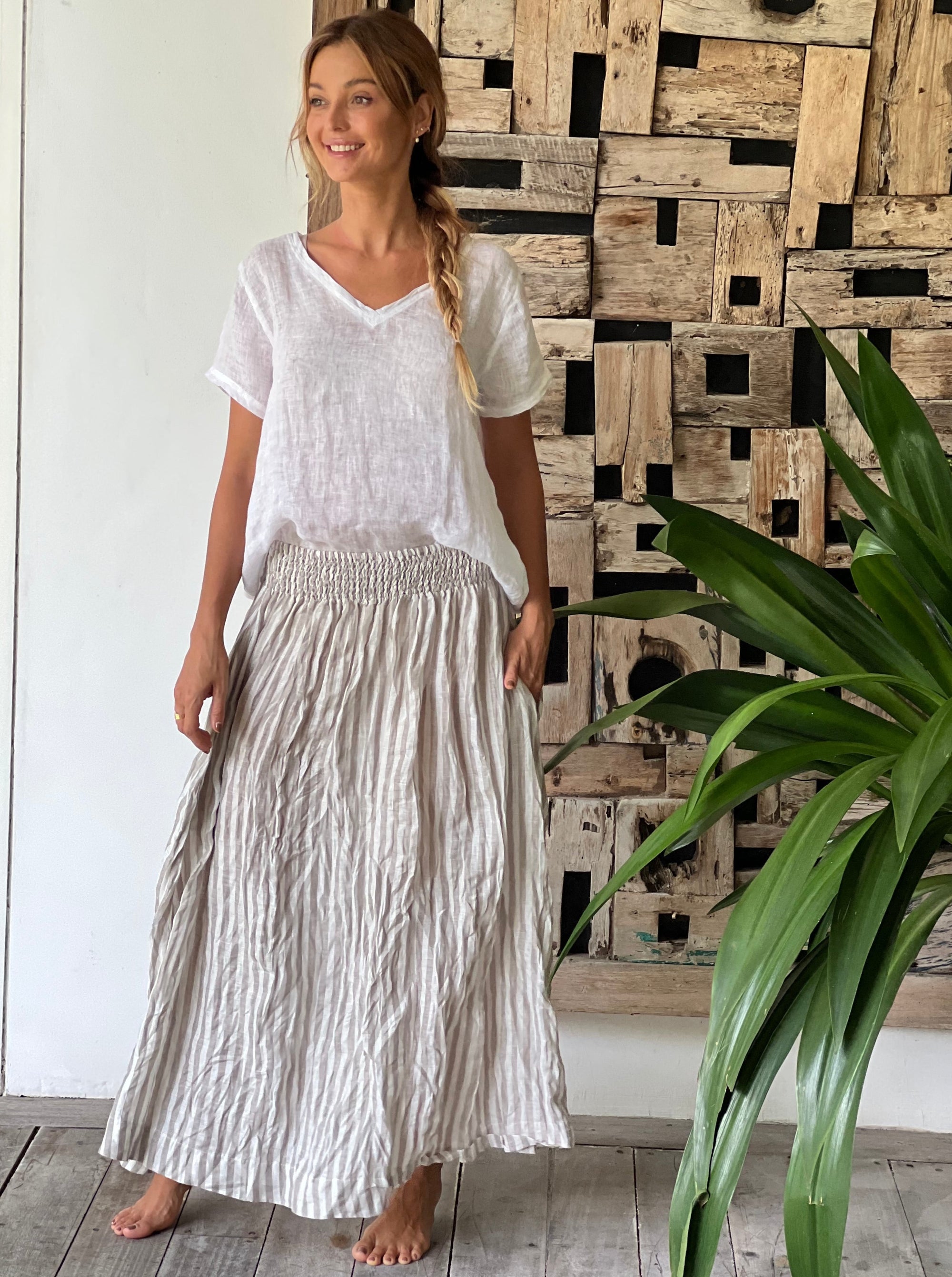 lulu skirt - natural stripe linen Apparel