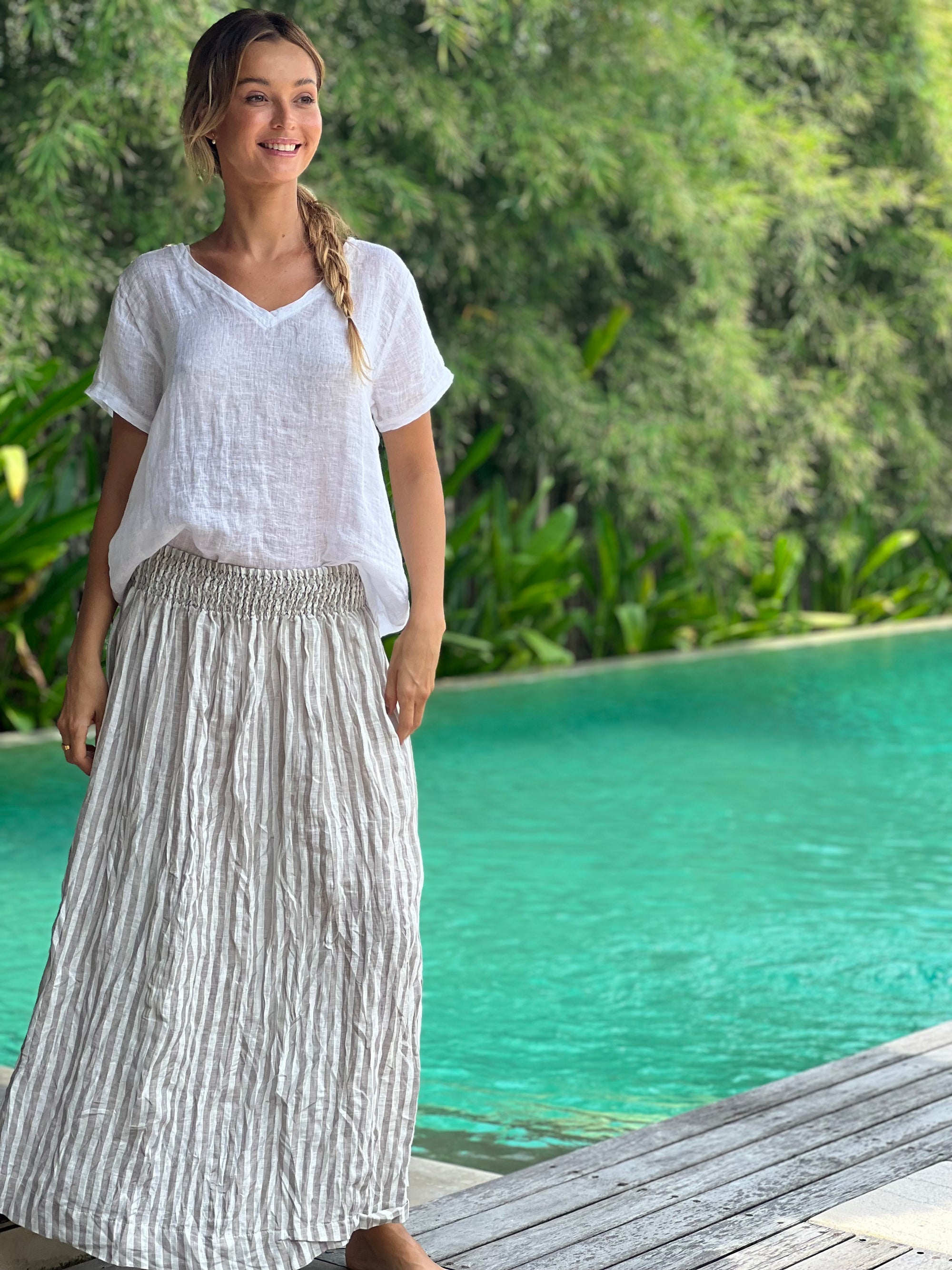 lulu skirt - natural stripe linen Apparel