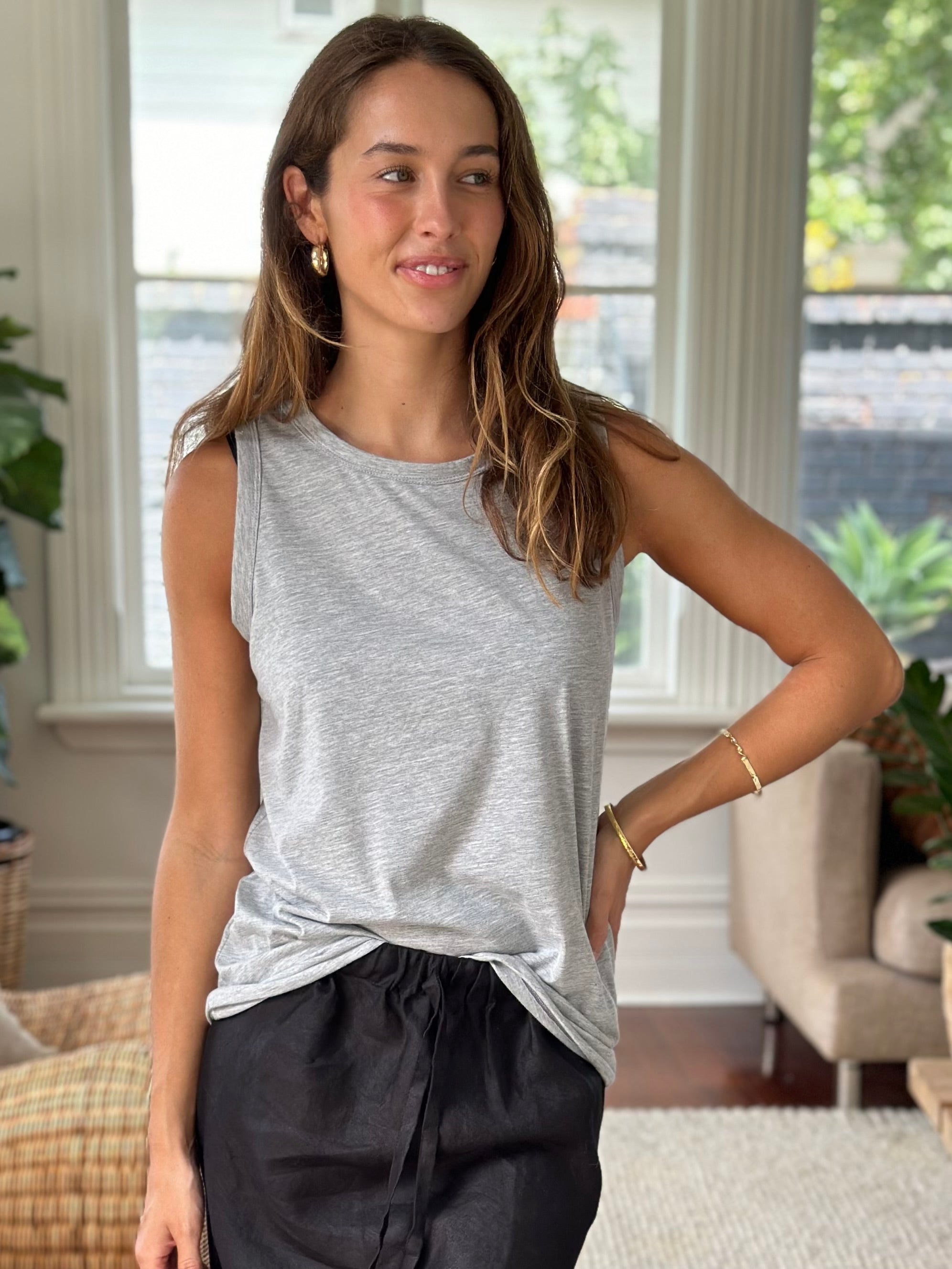 vera tank - grey marle cotton Apparel